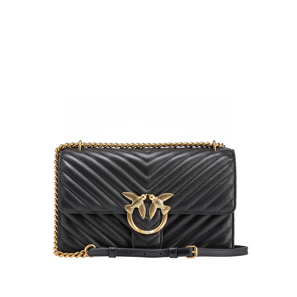 Pinko Women's Love ONE Classic DC Sheep Nappa Leather Shoulder Bag - Stylish Designer Handbag for Work, Travel & Evening Events