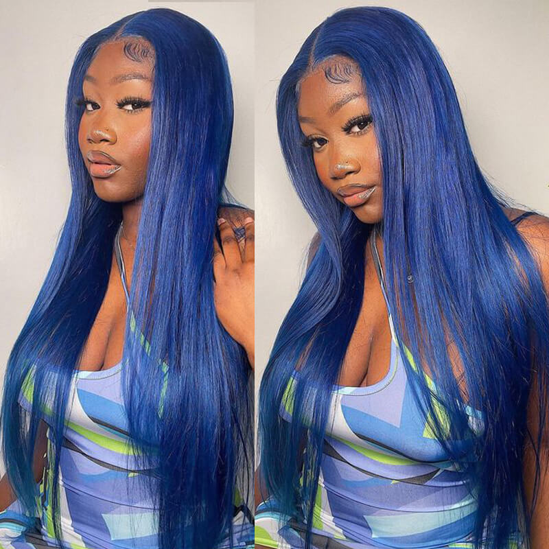 Flawless Blue Eullair Navy Blue Body Wave Straight Curly Human Hair Lace Front Wig | TikTok Saebunny Recommended | Perfect for Cosplay, Parties & Daily Wear