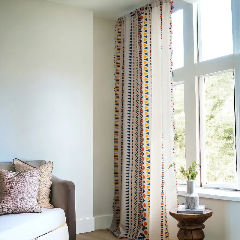 Aubre Ivory Geometric Sheer Grommet Custom Curtains for Living Room & Bedroom - Elegant Window Treatment for Modern Home Decor
