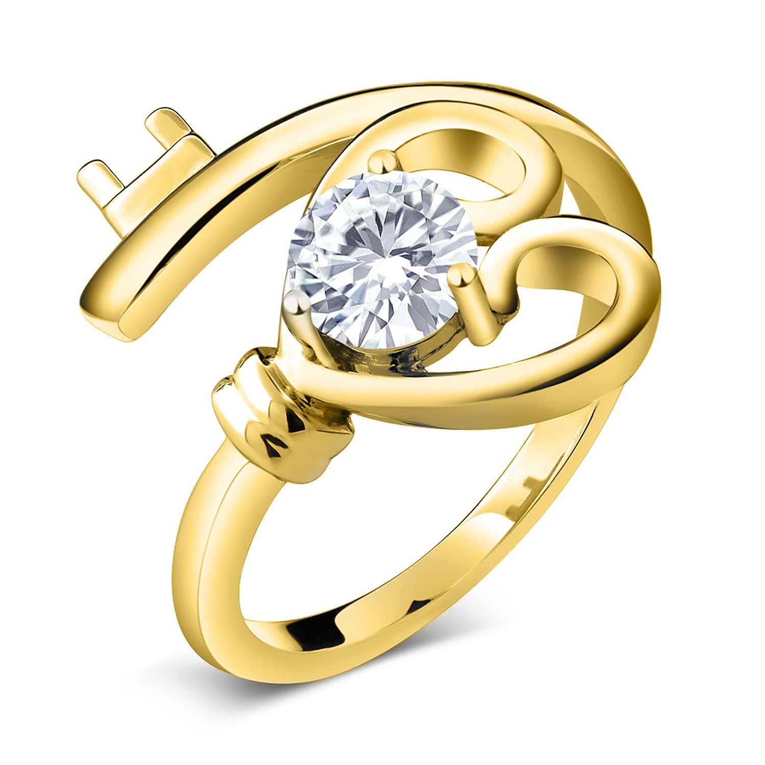 18K Yellow Gold Plated Silver Solitaire Heart Key Ring Set with 0.50cttw Round Moissanite - Forever Brilliant (GHI) by Charles & Colvard - Perfect Gift for Anniversary, Valentine's Day & Special Occasions
