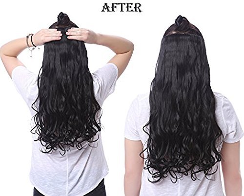 AASA Clip-In Curly Synthetic Hair Extensions with 5 Clips for Women - Natural Black Synthetic Fiber Hairpiece for Women & Girls (M-9) | Perfect for Parties, Weddings & Daily Styling