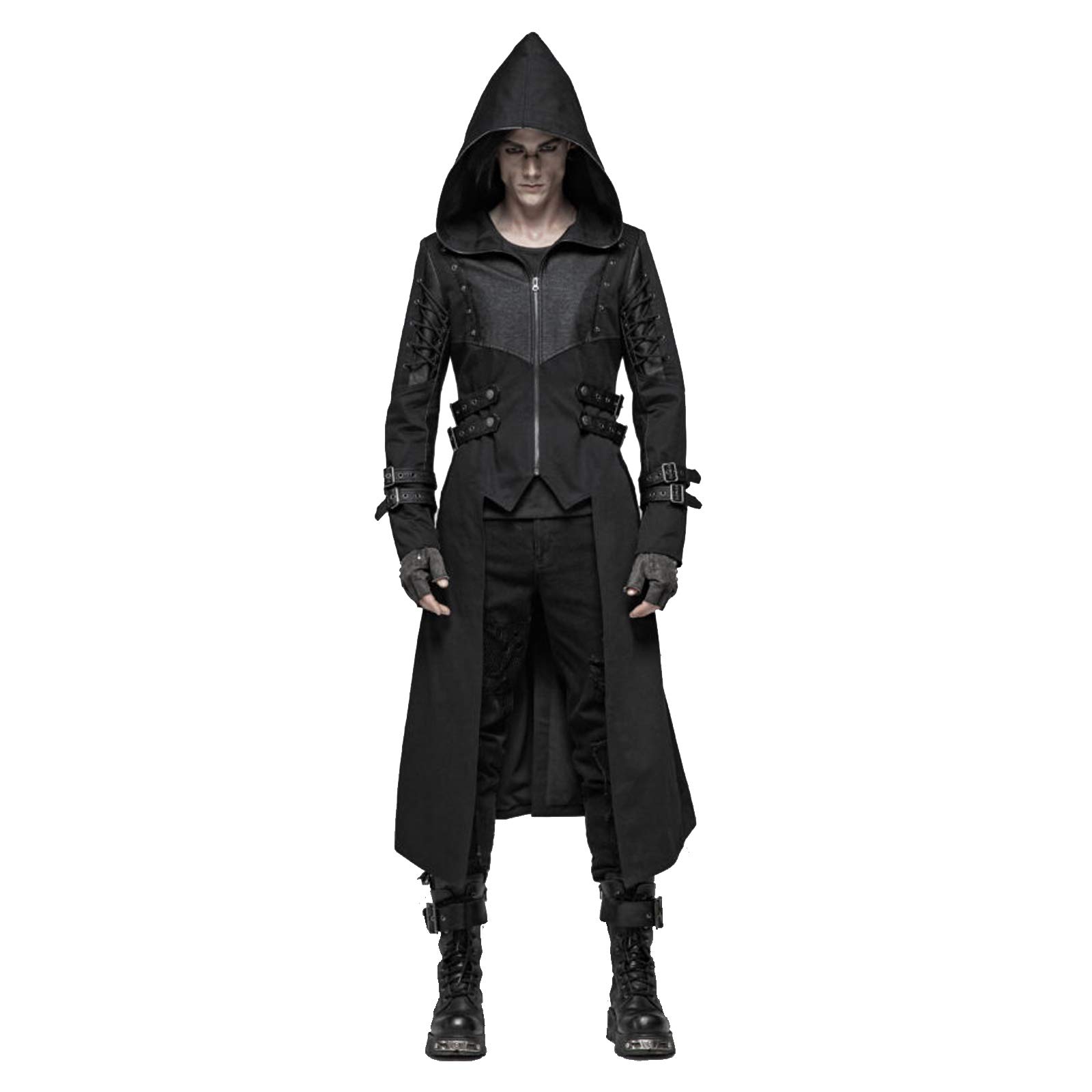 Gothic Hooded Coat for Men - Western Style Long Tail Black Trench Coat (Medium) | Perfect for Halloween Costumes, Cosplay, Gothic Fashion and Dark Aesthetic Outfits