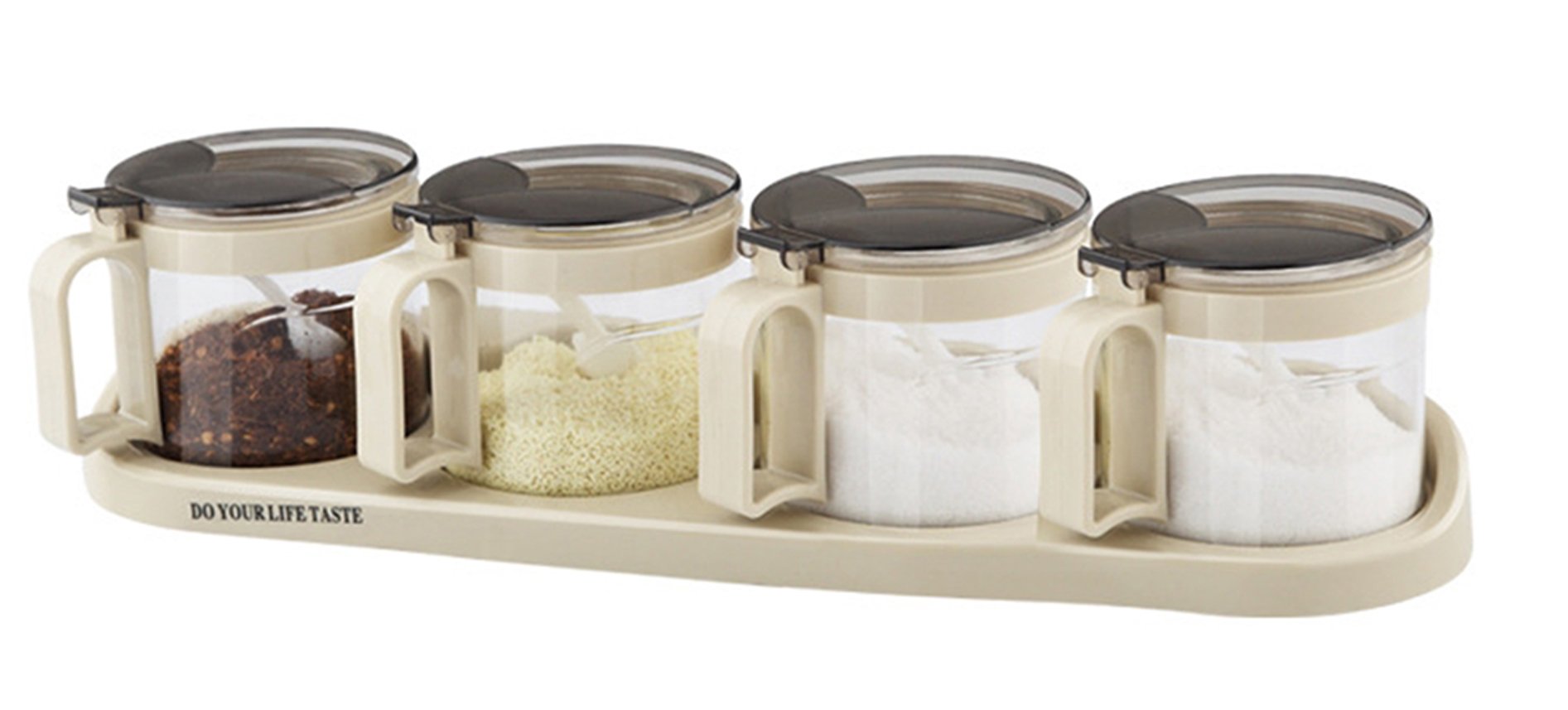 Premium Glass Spice Jar Set with Serving Spoons - 6-Piece Gourmet Seasoning Box & Condiment Cruet Bottles for Kitchen Organization | Perfect for Cooking, Baking & Home Decor