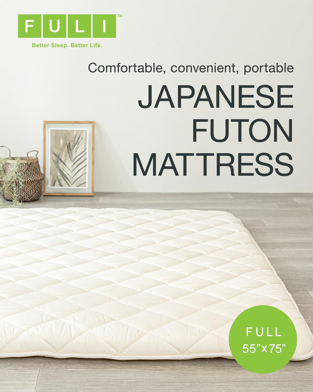 Premium Japanese Futon Mattress - Authentic Shikibuton Floor Bed | Foldable Tatami Mattress | Roll-Up Sleeping Pad | Made in Japan (White, Full Size) - Perfect for Small Spaces, Guest Rooms & Minimalist Living