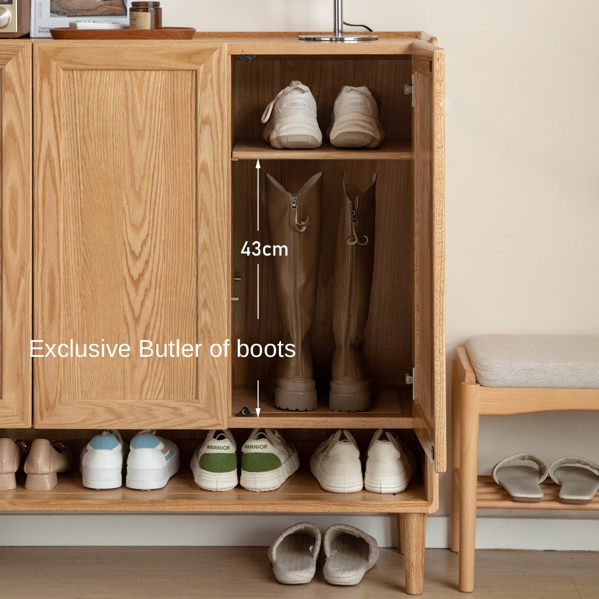 Solid Oak Wood Shoe Storage Cabinet with Bench - Entryway Shoe Organizer for Hallway, Living Room & Bedroom - Perfect for Changing Shoes & Organizing Footwear