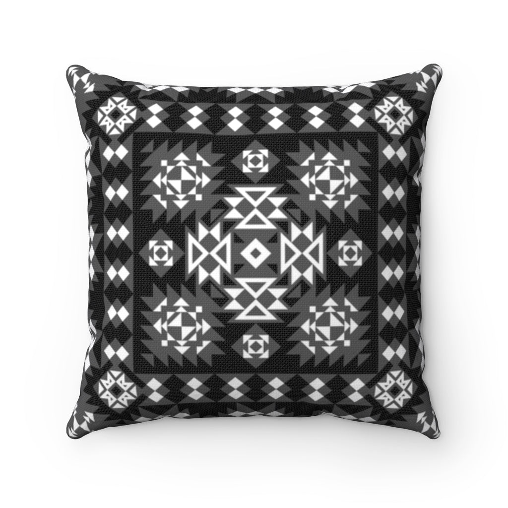 Southwestern Throw Pillow Cover 18x18 Inch - Black and White Geometric Pattern, Soft Spun Polyester Square Decorative Pillow for Couch, Bed, Sofa - Boho Home Decor Accent