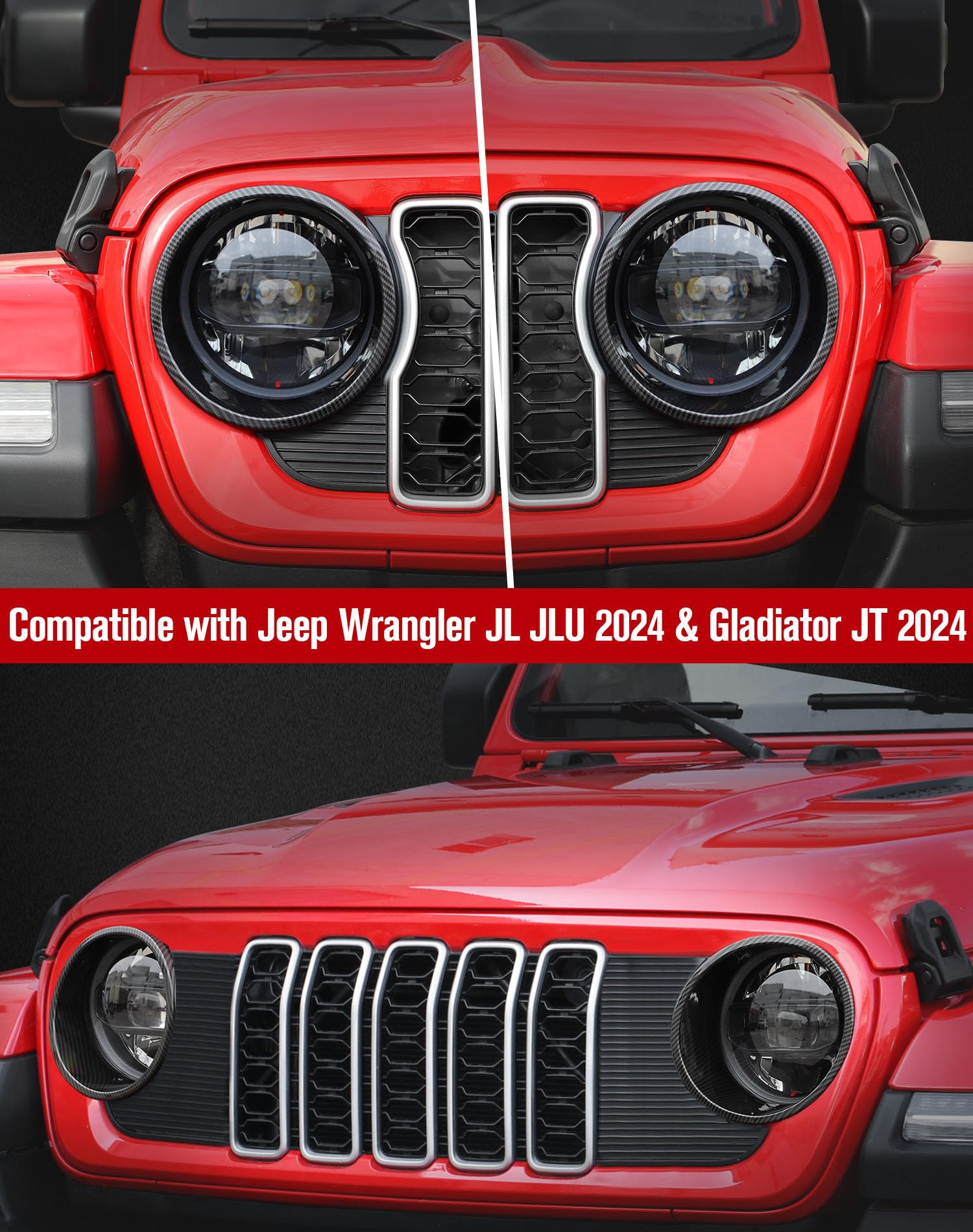 JeCar Carbon Fiber Headlight Trim Covers for 2024 Jeep Wrangler JL/JLU & Gladiator JT - Front Light Bezels Exterior Accessories (Perfect for Off-Roading & Custom Upgrades)