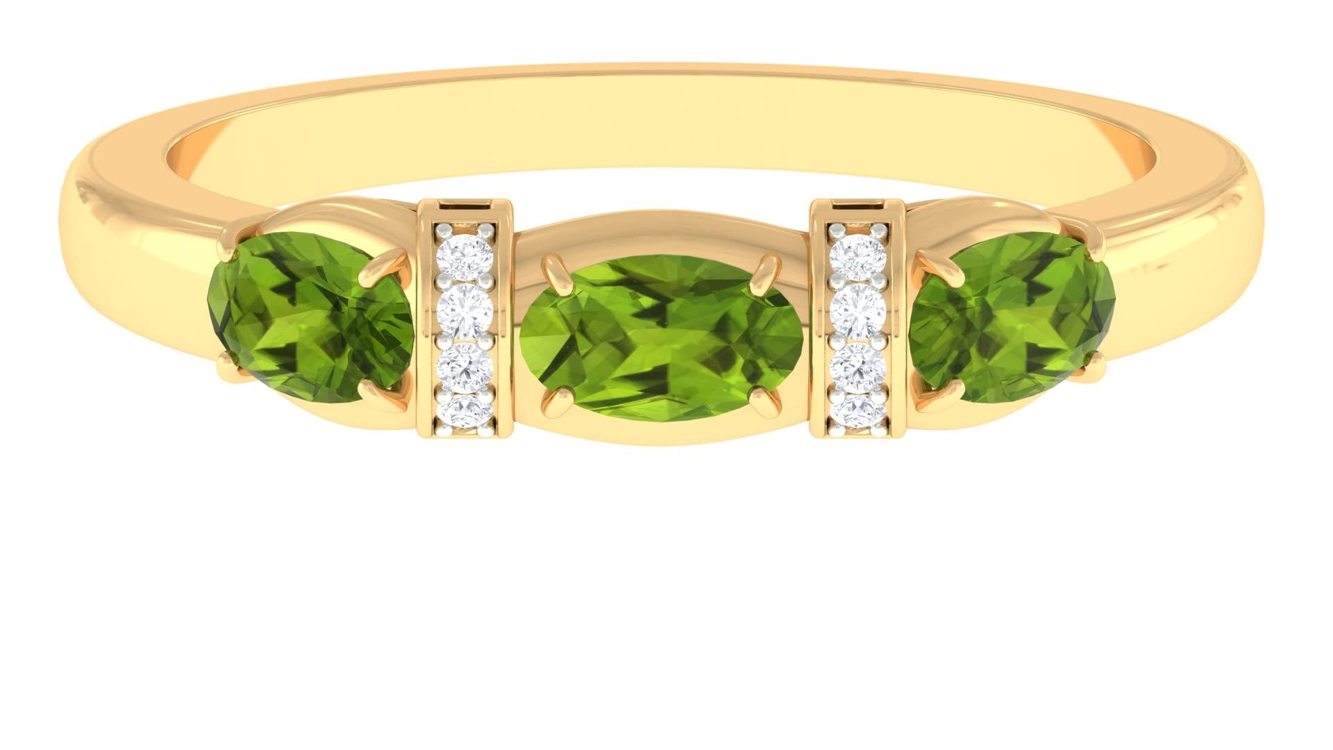 1/2 CT Oval Cut Peridot and Diamond Accent 14K Solid Gold Anniversary Band Ring - Perfect for Wedding, Engagement & Special Occasion Gifts