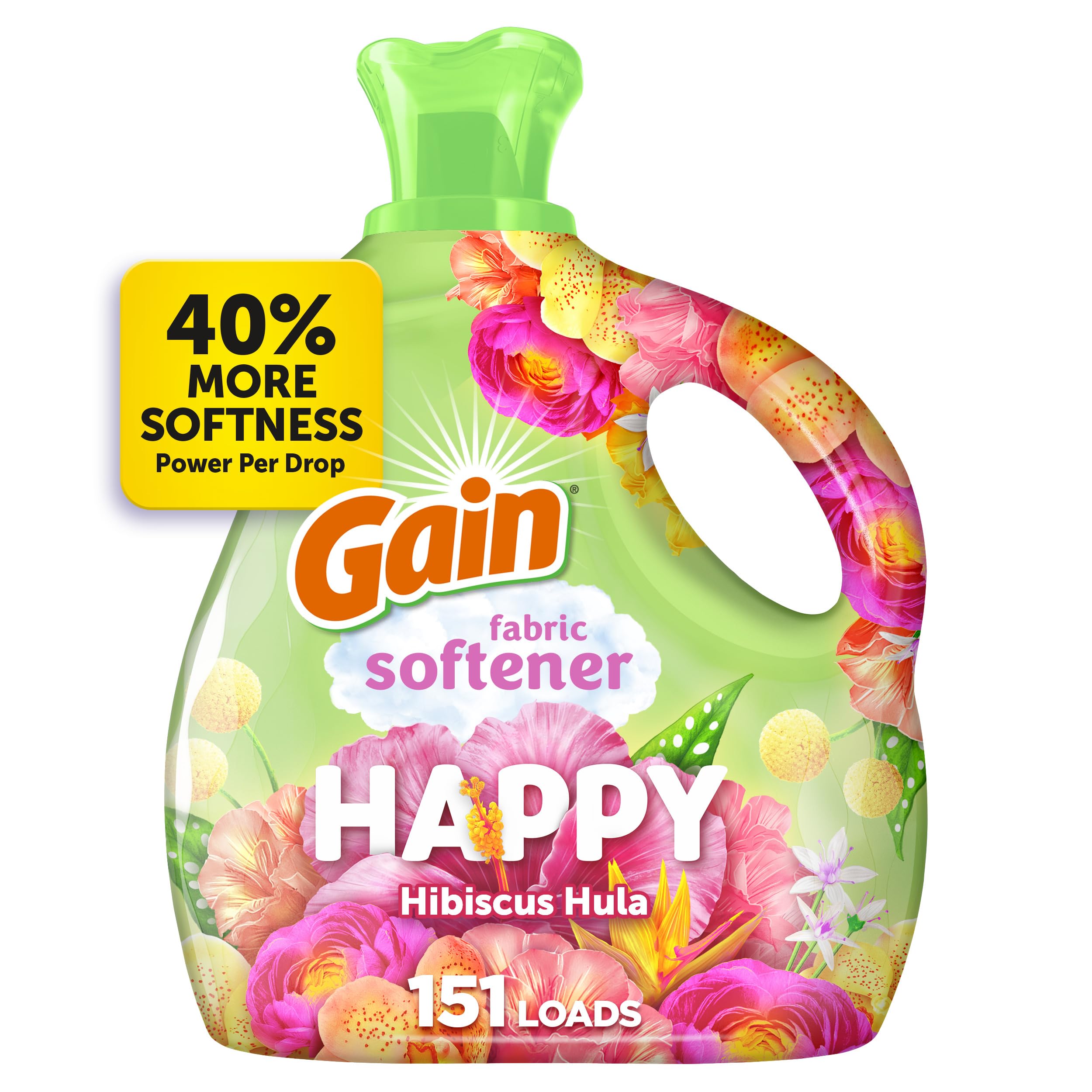 Gain Liquid Fabric Softener & Conditioner - Happy Scent, 101 fl oz (151 Loads) - Softens Clothes & Reduces Static - Perfect for Laundry, Bedding & Towels