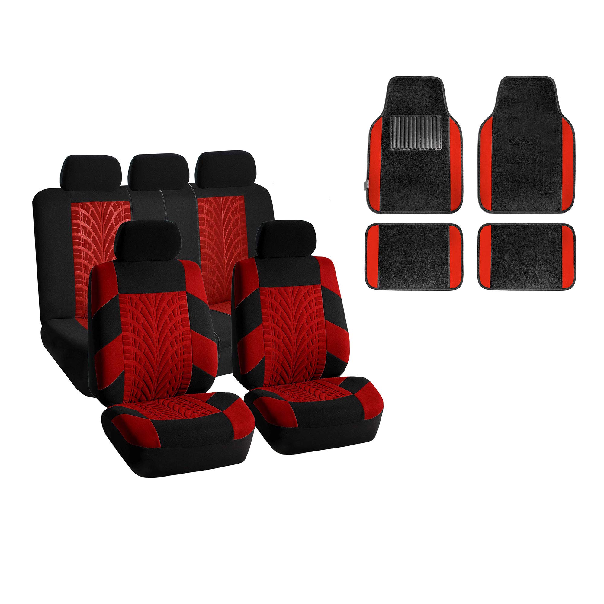 TLH Automotive Seat Covers - Red Full Set with Beige Trim | Airbag Compatible Car Seat Protectors for Cars, Trucks & SUVs | Includes Matching Floor Mats | Perfect for Road Trips, Daily Commutes & Family Travel