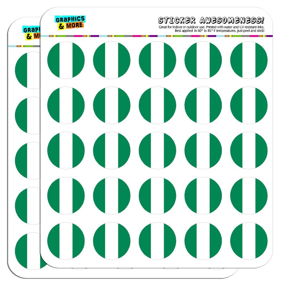 Nigeria National Flag 1 Inch Stickers for Planners, Calendars, Scrapbooking & DIY Crafts - Opaque Vinyl Decals - Perfect for Journaling, Bullet Journals, and School Projects