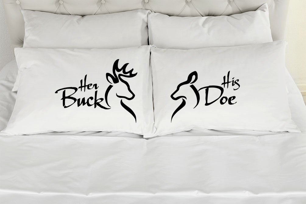 Set of 2 Standard/Queen Couples Pillowcases - His & Hers Deer Print - Romantic Wedding Gift, Anniversary Present, Bridal Shower Idea - Perfect for Couples Bedroom Decor & Special Occasions