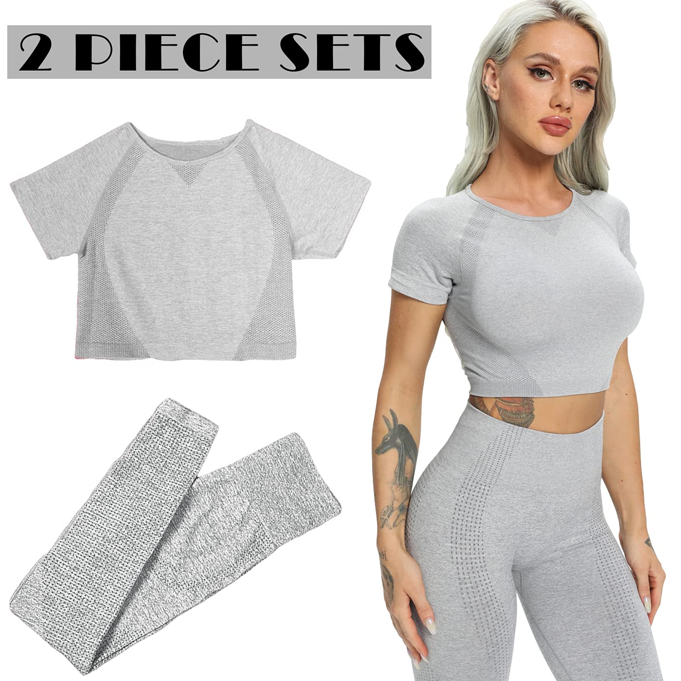 Seamless High Waist Yoga Pants & Long Sleeve Crop Top 2-Piece Workout Set for Women - Perfect for Gym, Yoga & Fitness Training