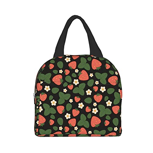 Cute Strawberry White Flower On Black1