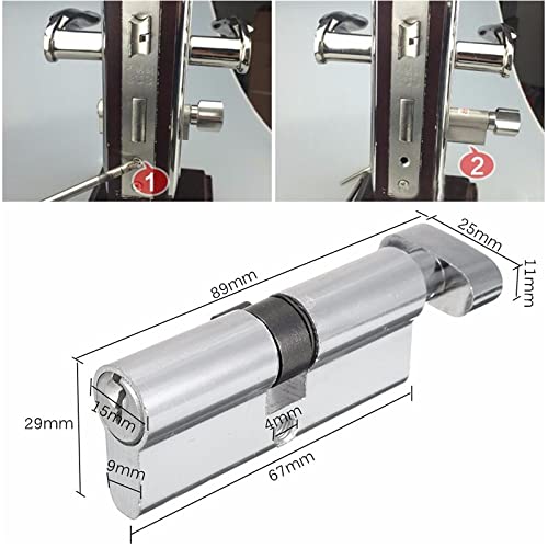 2-Pack Silver Tone Cylinder Door Lock with 3 Keys - 8.9x2.9cm Aluminum Security Lock for Home, Apartment & Office - Perfect for Interior Doors, Cabinets & Storage Units
