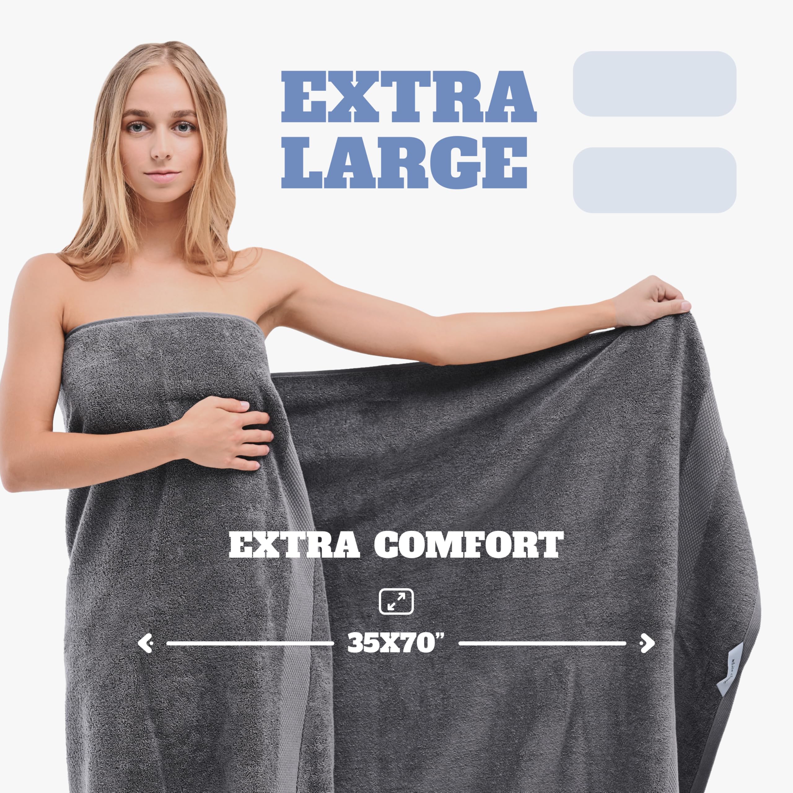 Premium 650 GSM Luxury Bath Towels - Extra Large 35x70 Inches, Ultra Soft & Highly Absorbent - Hotel Quality Oversized Bath Sheets, Quick Dry Cotton Towel Set (Dark Gray, 2 Pack) for Spa, Bathroom & Guest Room Use