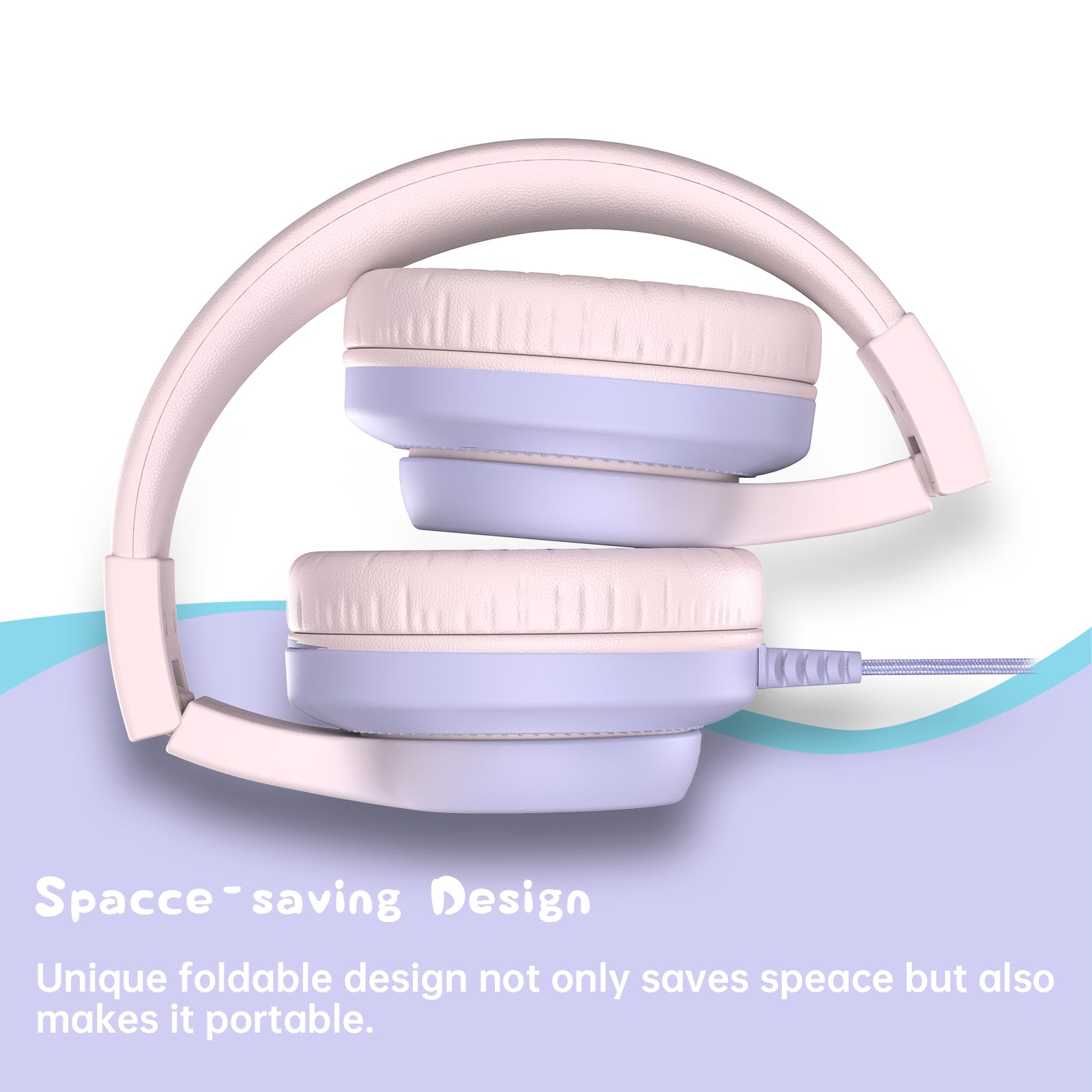 Kids Headphones with Microphone - 85/94dB Volume Limiting Wired Over-Ear Headphones for Boys & Girls, Foldable Design for School, Travel & Home Use - Gradient Pink Learning & Entertainment Headphones