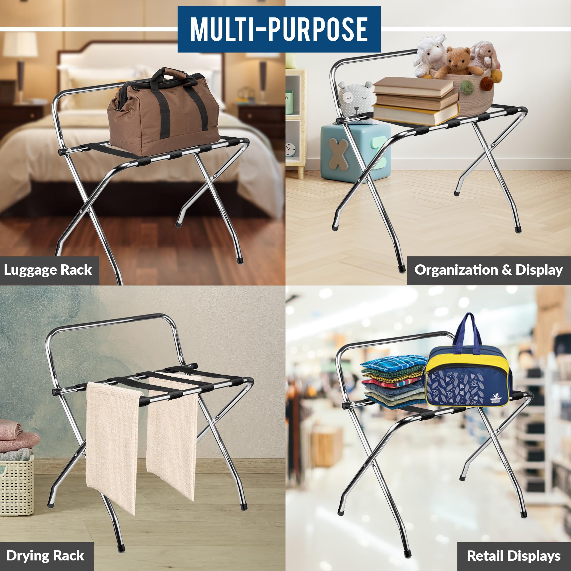Foldable Metal Luggage Rack - Heavy Duty Suitcase Stand for Bedroom, Hotel & Travel - Holds 50-100 lbs - Space Saving Storage Solution - Perfect for Guest Rooms, Closets & Small Spaces (Pack of 2)