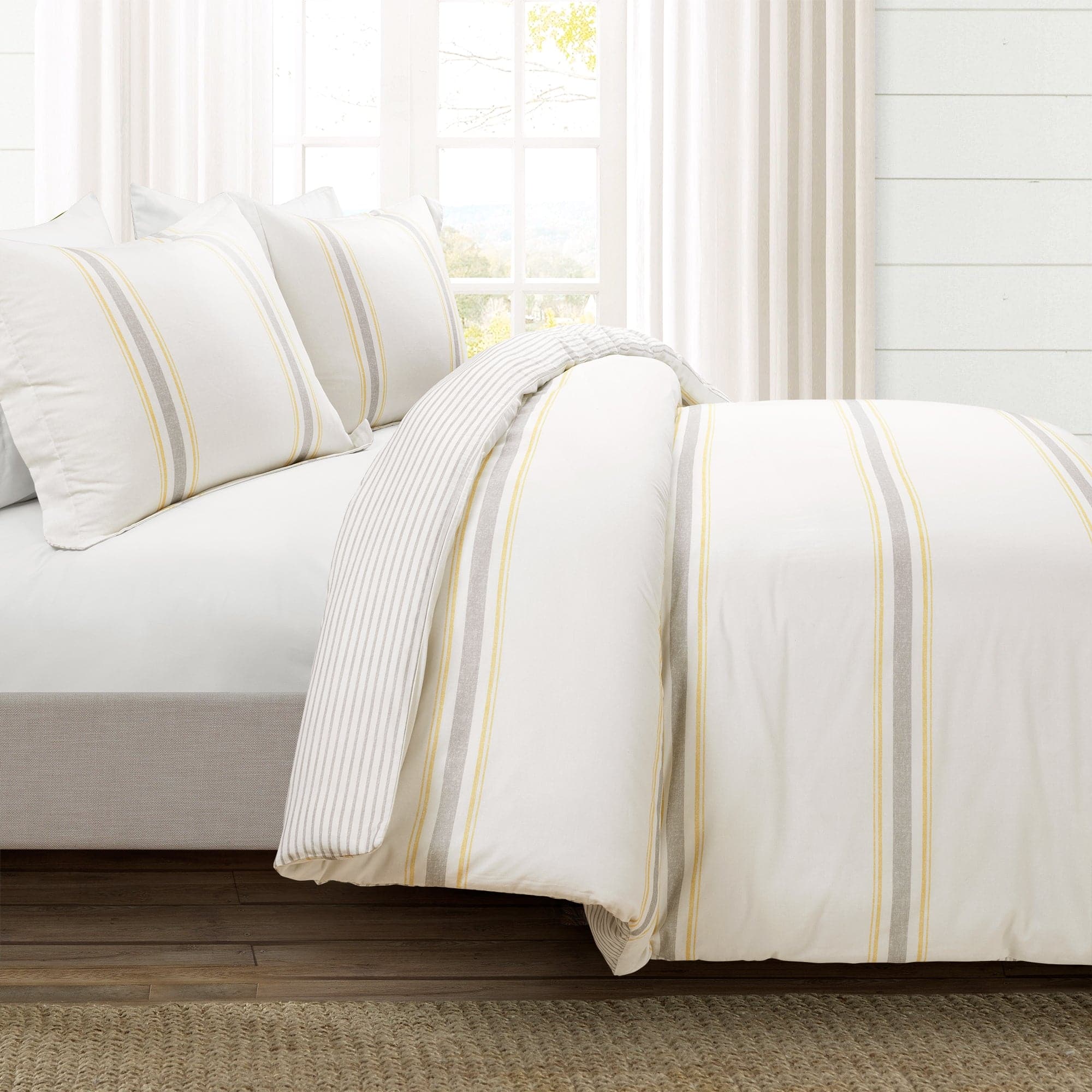 Farmhouse Stripe 100% Cotton Duvet Cover Set - Soft & Breathable Bedding for Cozy Bedroom Decor - Perfect for Guest Rooms, Master Bedrooms & Vacation Homes