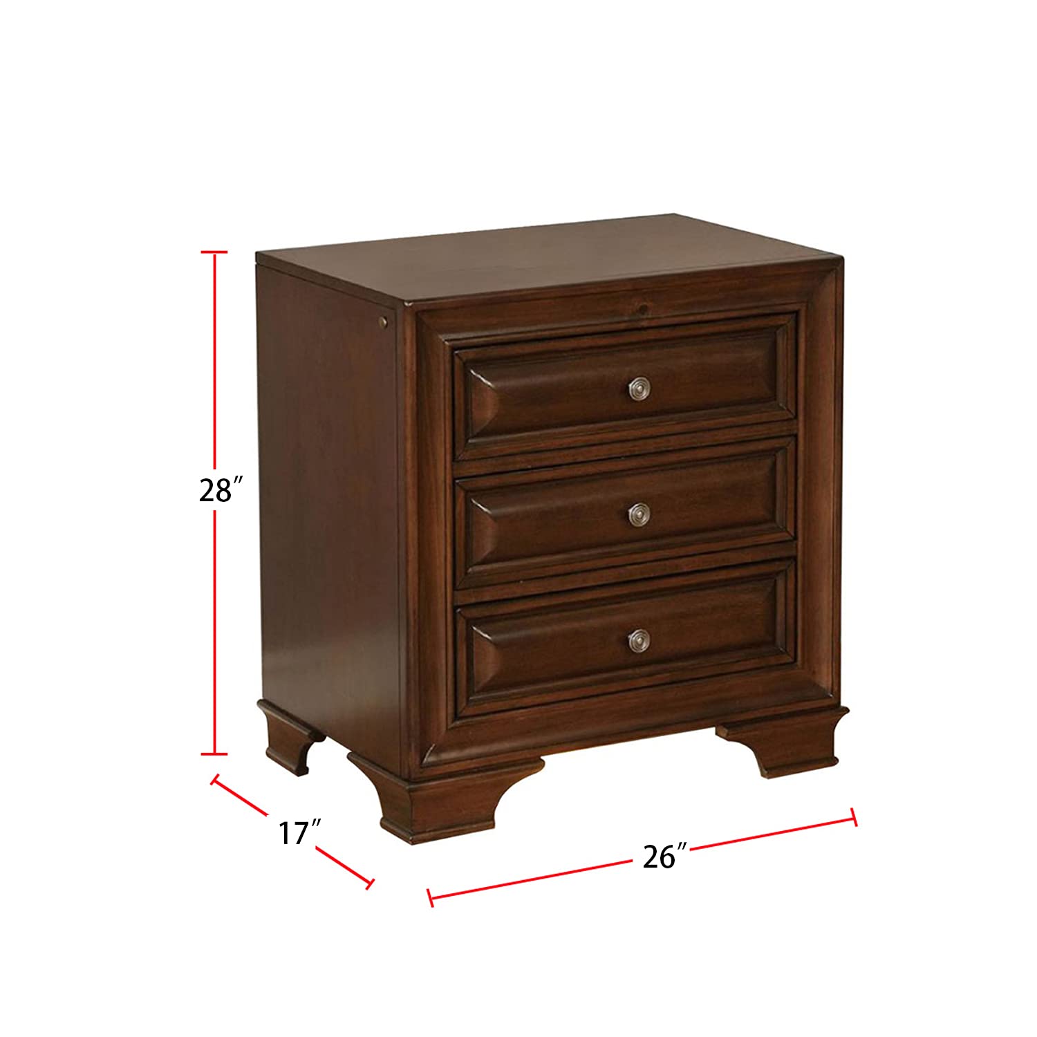Simple Relax Wooden 3-Drawer Nightstand in Brown Cherry - Perfect for Bedroom, Living Room, or Office Storage