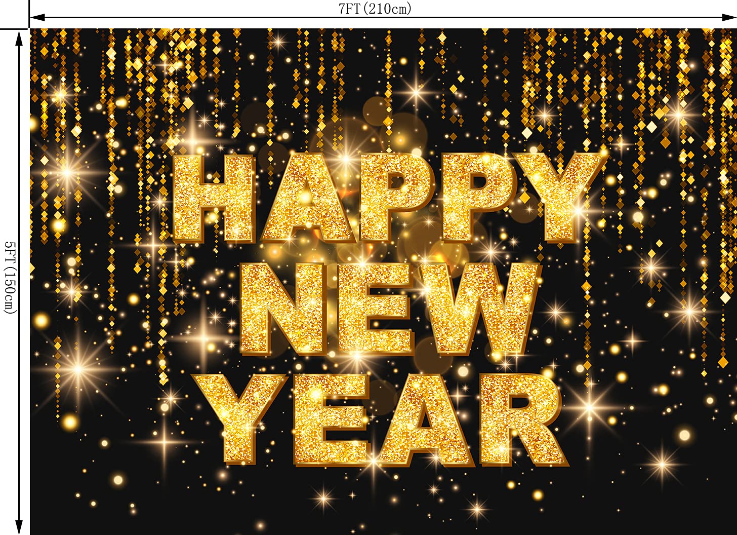 Black and Gold Happy New Year Backdrop - 7x5FT Photography Background for New Year's Eve Party, Birthday, Christmas Decorations - Photo Booth Props & Family Banner (PCK149) | Perfect for Home Celebrations, Office Parties & Social Media Photos