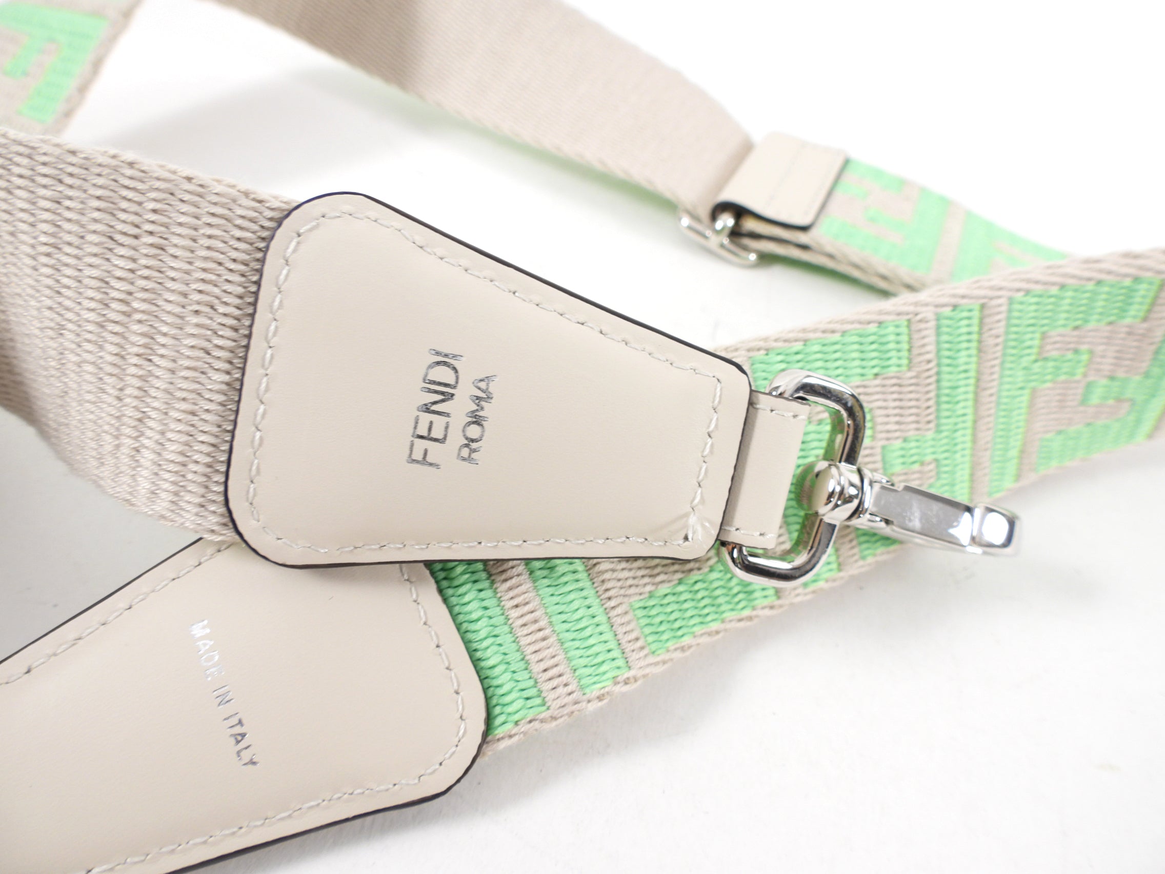 Fendi FF Logo Web Strap in Lime Green & Light Grey - Adjustable Shoulder Strap for Handbags, Crossbody Bags & Accessories | Perfect for Everyday Use & Fashion Statement