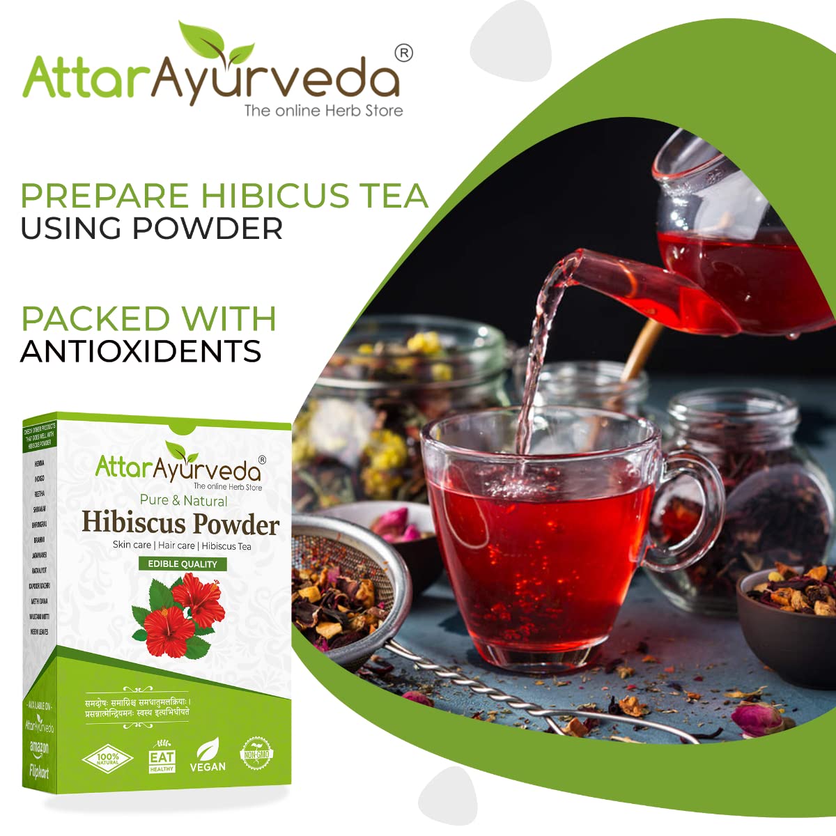 100% Pure Natural Hibiscus Powder for Hair Growth & Skin Care (100g) | Ayurvedic Gudhal Ka Phool Powder for DIY Hair Masks, Face Packs, Herbal Tea & Cooking | No Preservatives | Perfect for Natural Beauty Routines & Healthy Recipes