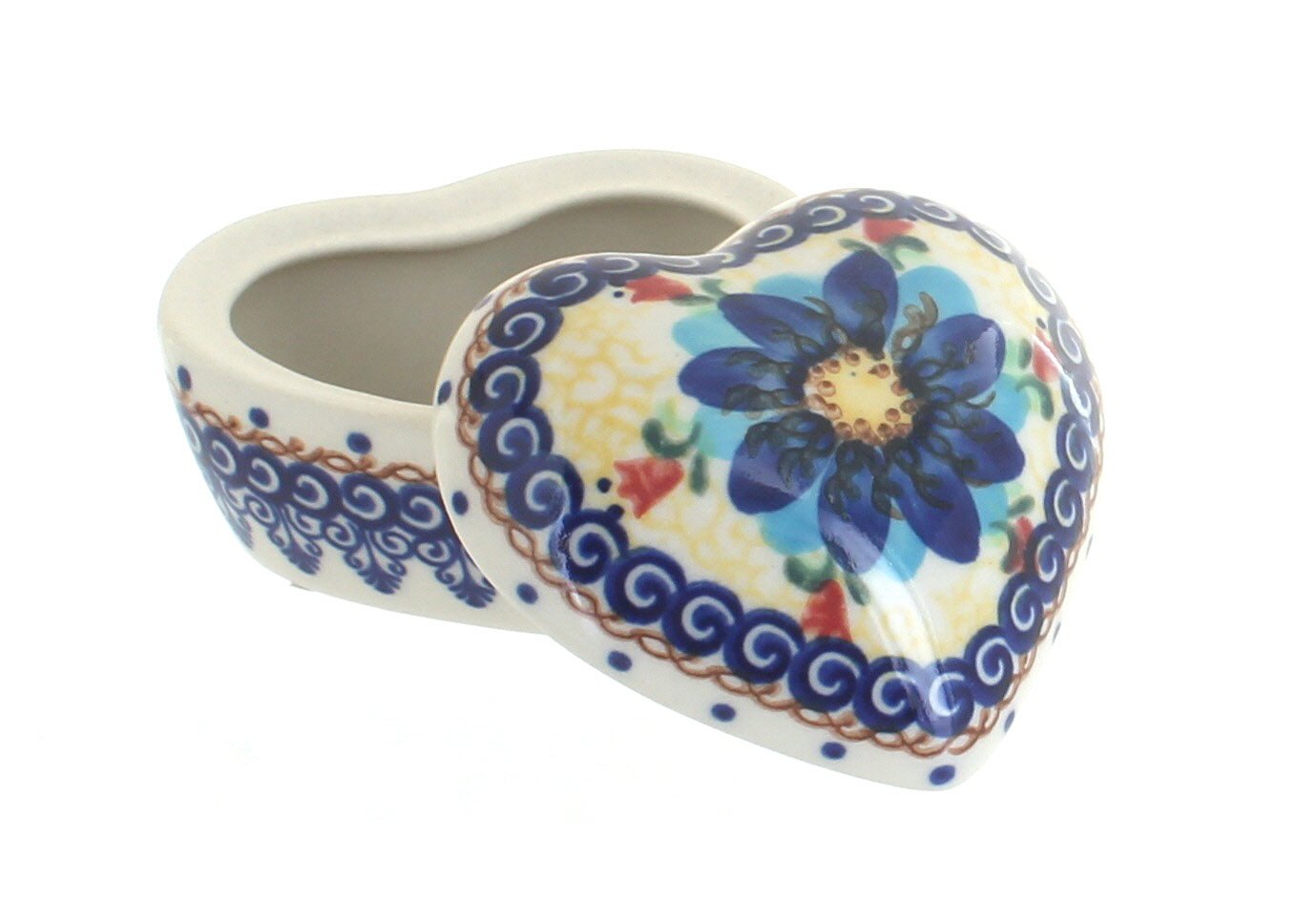 Blue Rose Polish Pottery Small Heart Box - Handmade Ceramic Trinket Box for Jewelry Storage, Autumn Burst Design - Perfect Gift for Valentine's Day, Mother's Day & Home Decor