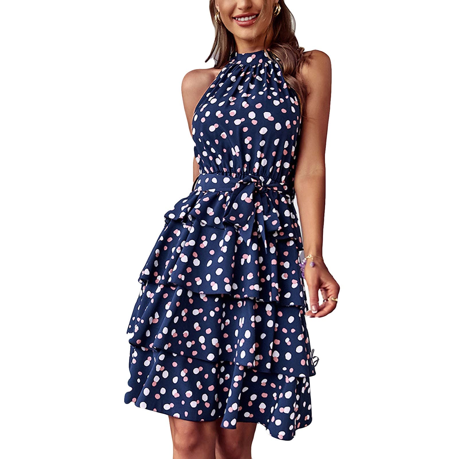Women's Bohemian Polka Dot Wrap Dress - Sleeveless Backless V-Neck Summer Sun Dress for Beach, Vacation & Casual Outings