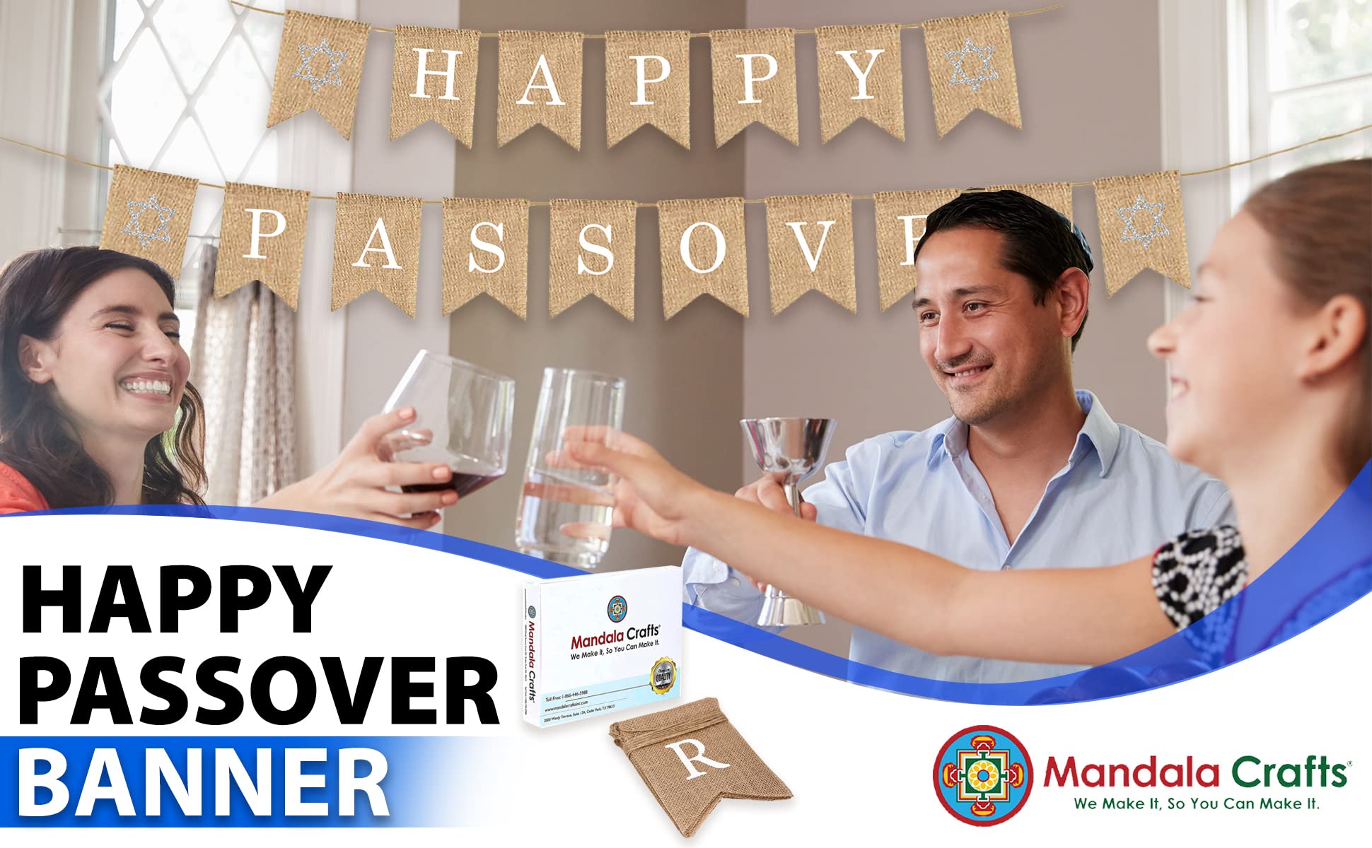 Mandala Crafts Happy Passover Burlap Banner - Jewish Holiday Decor for Fireplace, Mantel & Home - Passover Garland Sign for Celebrations & Festive Gatherings