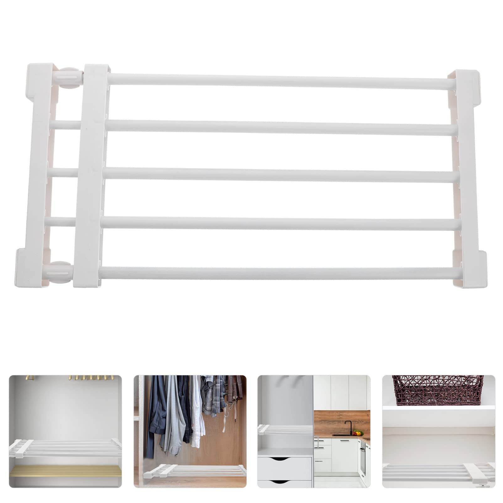 Adjustable Telescopic Tension Rod - White PP Wall-Mounted Layered Partition Shelf for Wardrobe, Closet & Kitchen Cabinet Storage | Space-Saving Organizer for Clothes, Shoes & Household Items