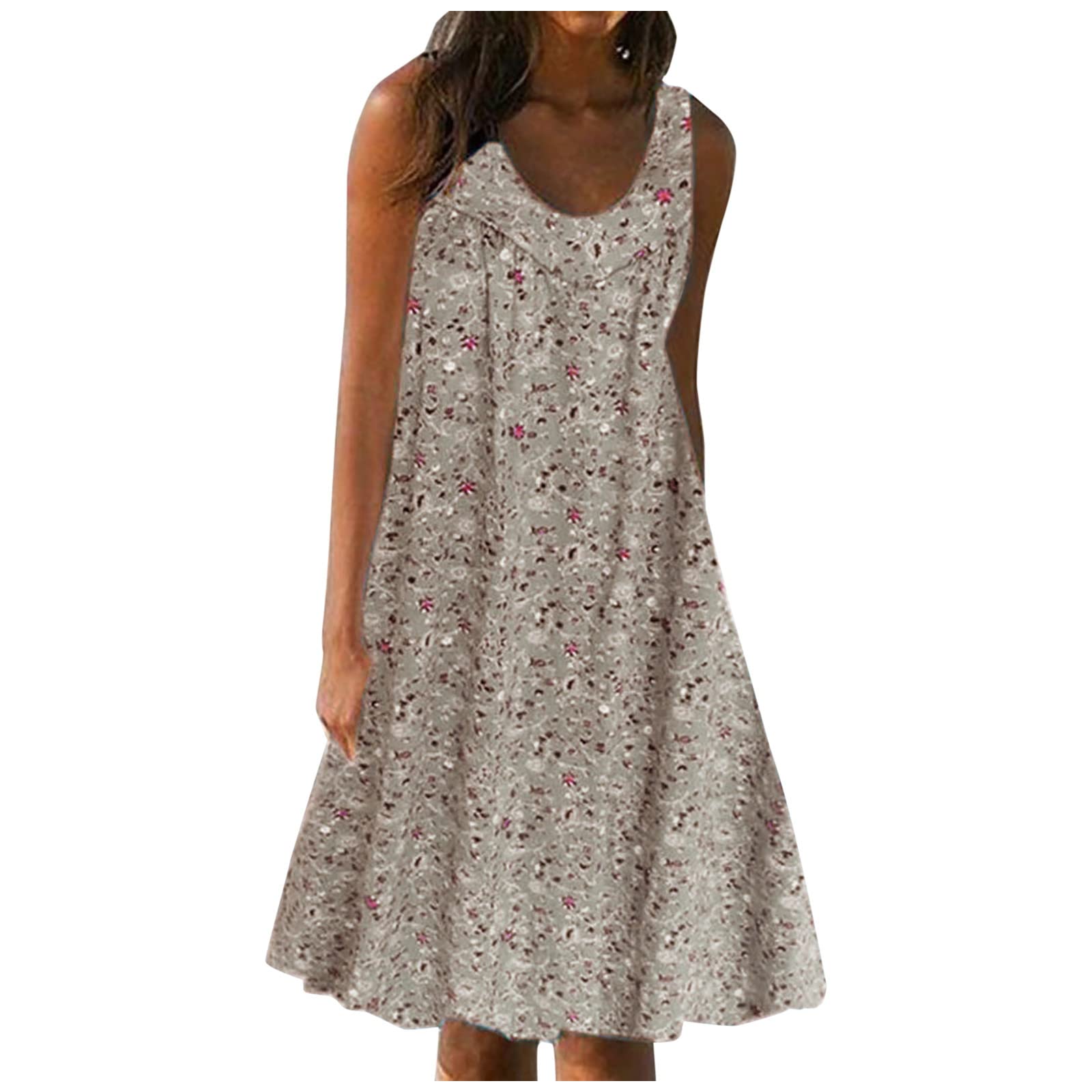 Women's Solid Color Casual Summer Mini Sun Dress - Sleeveless O-Neck Beach Gown for Plus Size | Perfect for Beach Vacations, Pool Parties & Summer Outings