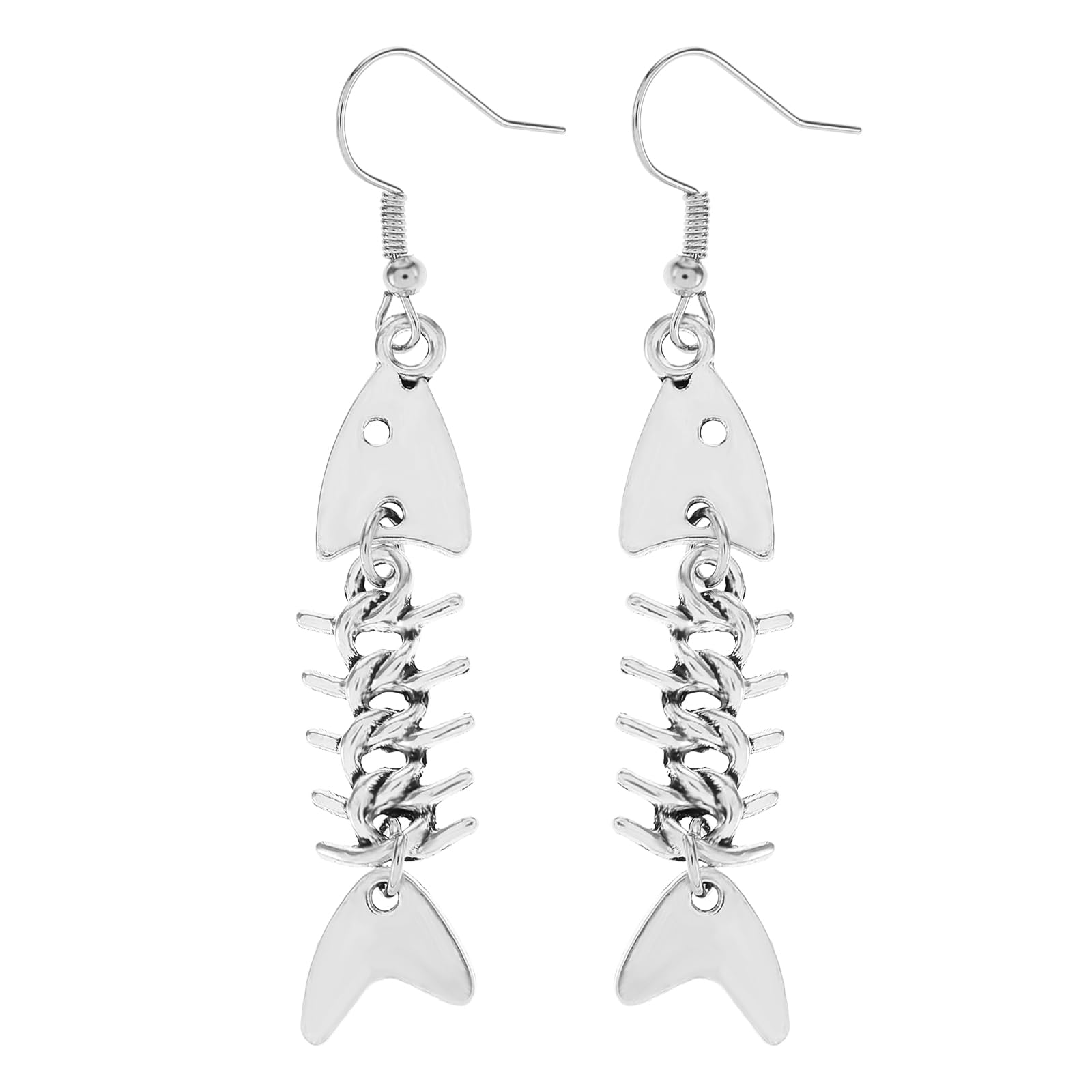 Trendy Fish Bone Grunge Earrings for Women - Zinc Alloy Long Dangle Earrings, Y2K Punk Goth Jewelry, Unique Fish Hook Design | Perfect for Concerts, Parties & Alternative Fashion
