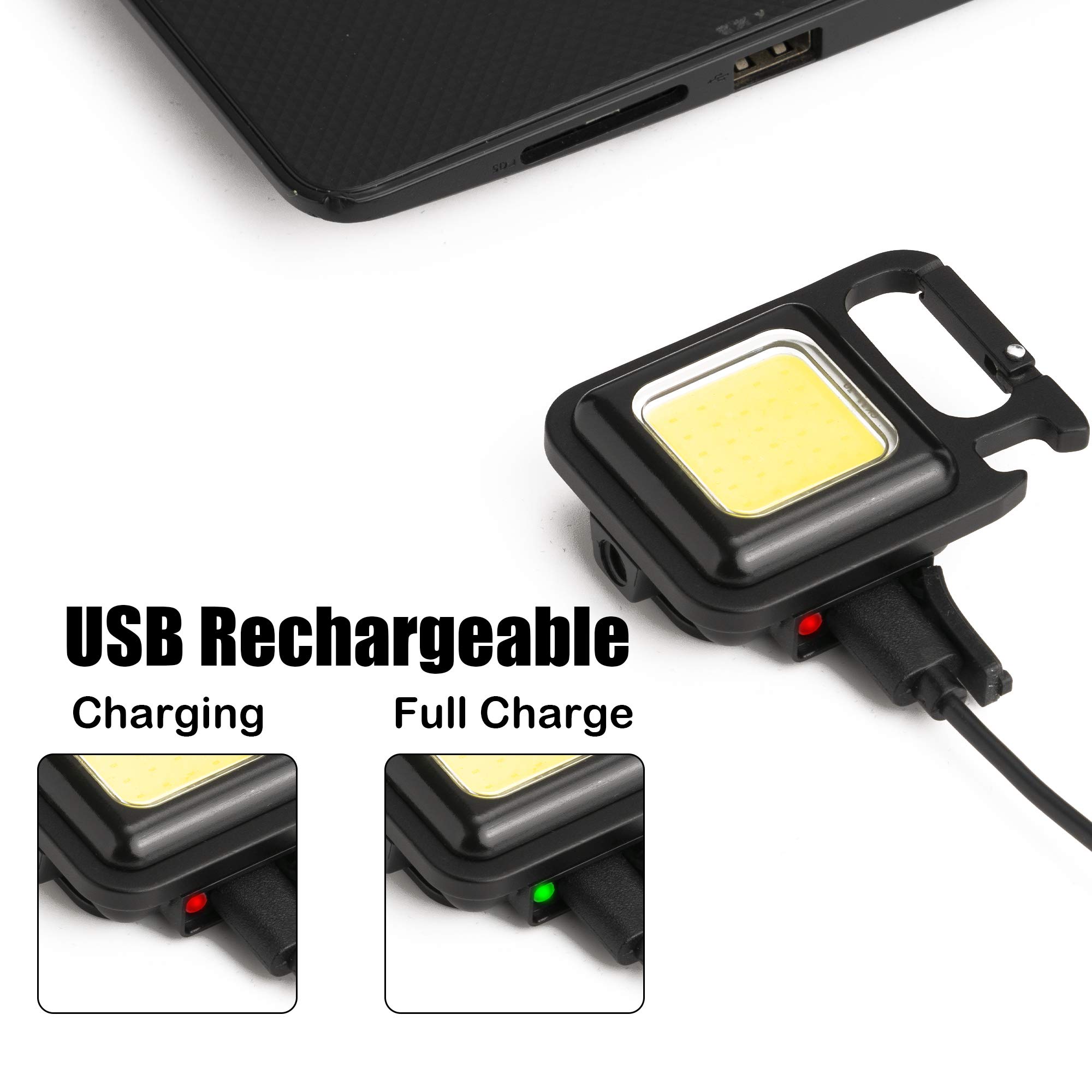 800 Lumens Rechargeable COB Mini Flashlight - Ultra Bright Keychain Light with 3 Modes, Folding Bracket, Bottle Opener & Magnetic Base | Perfect for Camping, Hiking, Fishing, Emergency & Everyday Carry (EDC)