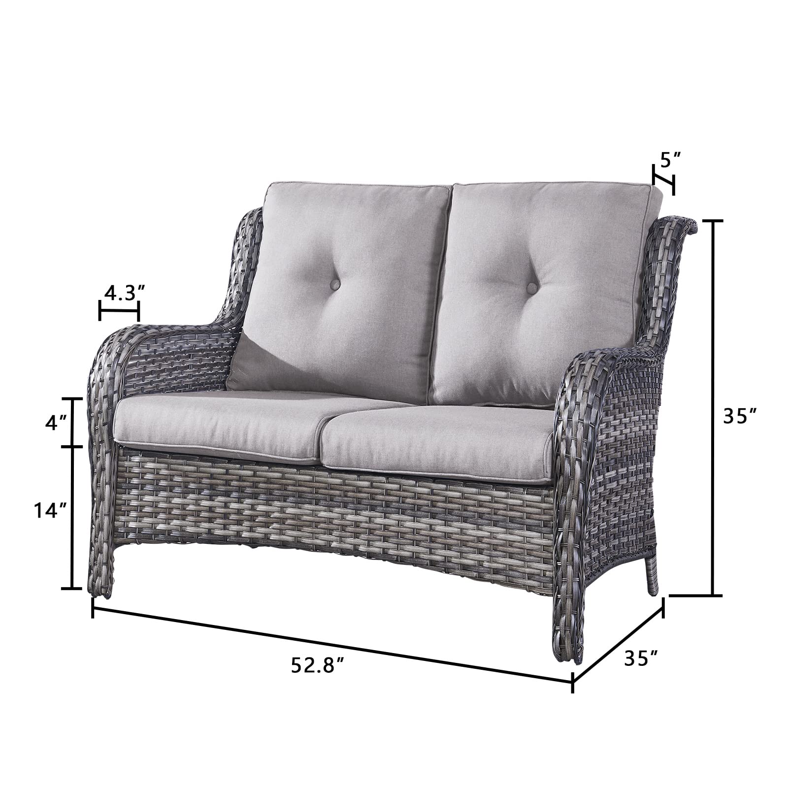 Outdoor Wicker Loveseat Patio Sofa - 2-Seater Rattan Outdoor Couch with Deep Seating & Comfortable Cushions, Waterproof & Weather Resistant for Porch, Deck, Balcony, Garden (Mixed Grey/Grey) - Perfect for Relaxing, Entertaining & Outdoor Lounging