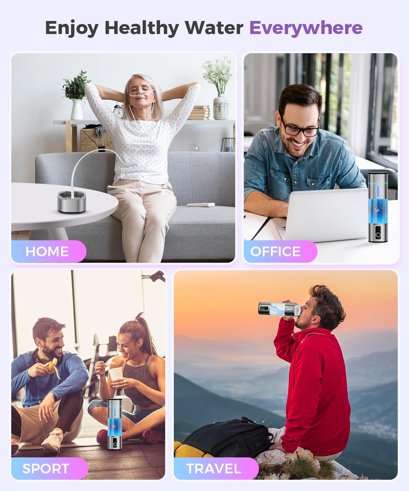 Premium Hydrogen Water Bottle Generator 6000-8000PPB - Portable Rechargeable Ionizer with LED Display, 2 Modes for Alkaline Water - Ideal for Office, Travel, Gym & Healthy Daily Hydration