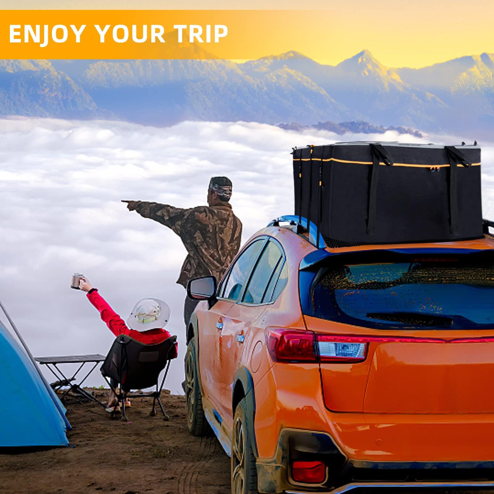 Heavy-Duty 20 Cubic Feet Rooftop Cargo Carrier - Universal Car Roof Bag with Anti-Slip Mat, 10 Reinforced Straps & 6 Door Hooks - Fits All Vehicles With/Without Roof Rack (Black) | Perfect for Road Trips, Camping Gear Storage & SUV Travel Accessories