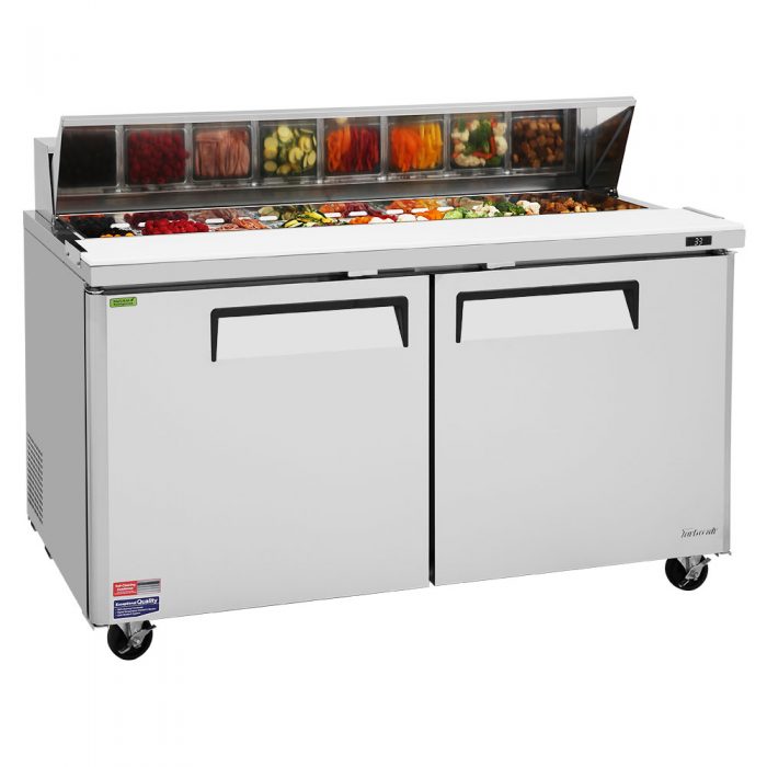 Turbo Air M3 Series 60 Sandwich & Salad 16 Pan Commercial Refrigerated Prep Table with 2 Solid Doors - Perfect for Restaurants, Delis, and Cafes