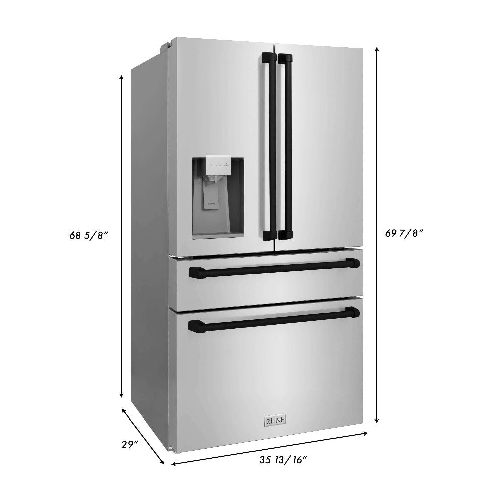 ZLINE Autograph Edition 30-inch Stainless Steel Dual Fuel Range Kitchen Package with Range Hood, Dishwasher & Refrigerator with External Water Dispenser - Matte Black Accents (4AKPR RARHDWM30 MB) | Premium Kitchen Appliances for Modern Homes & Professional Chefs