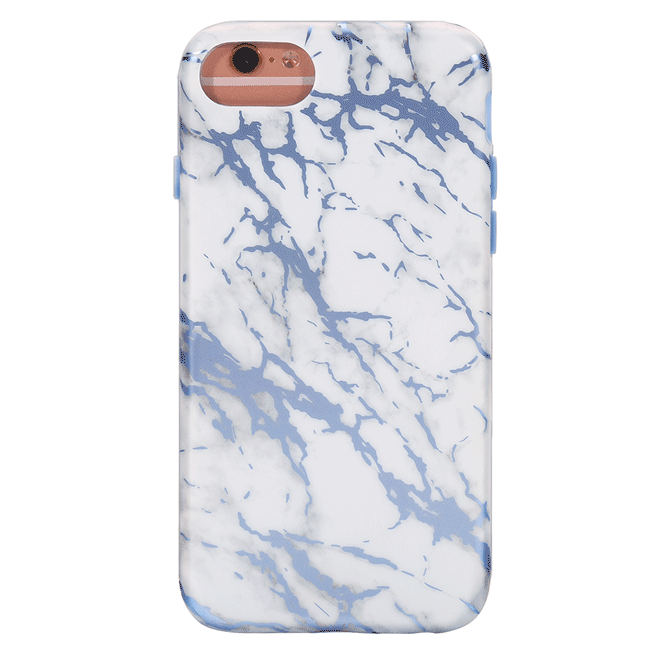 Premium White Marble & Blue Chrome iPhone Case - Slim Protective Cover for iPhone 13/14/15 Pro Max - Stylish Luxury Design for Everyday Use, Travel & Business