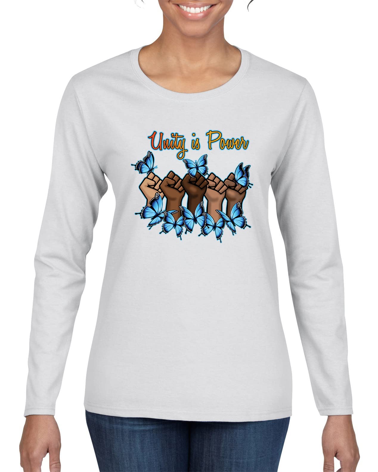 Wild Bobby Unity is Power Black Pride Women's Graphic Long Sleeve T-Shirt - Black History Month & Empowerment Apparel for Women