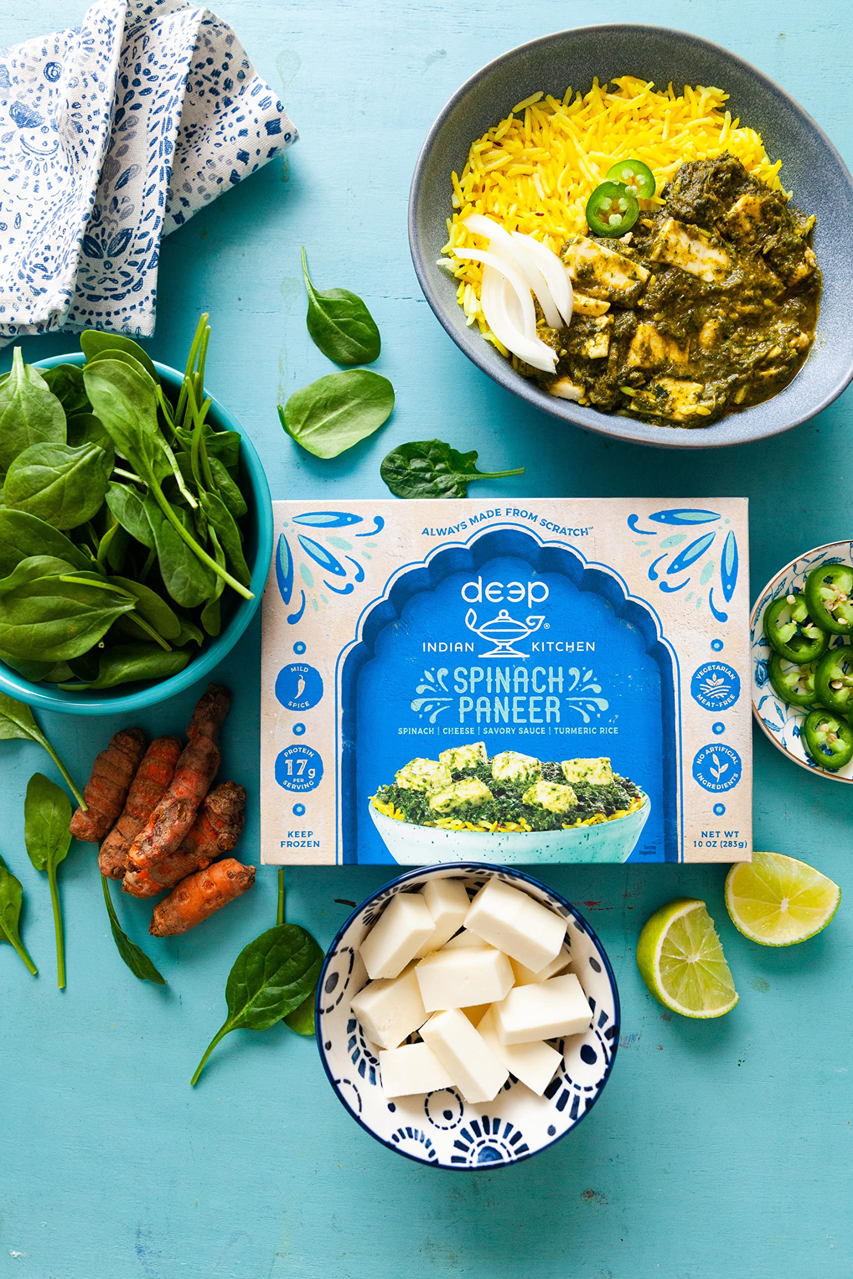Deep Indian Kitchen Palak Paneer - Authentic Frozen Indian Spinach & Cheese Curry - 10oz Pack - Perfect for Quick Dinners, Meal Prep & Vegetarian Meals