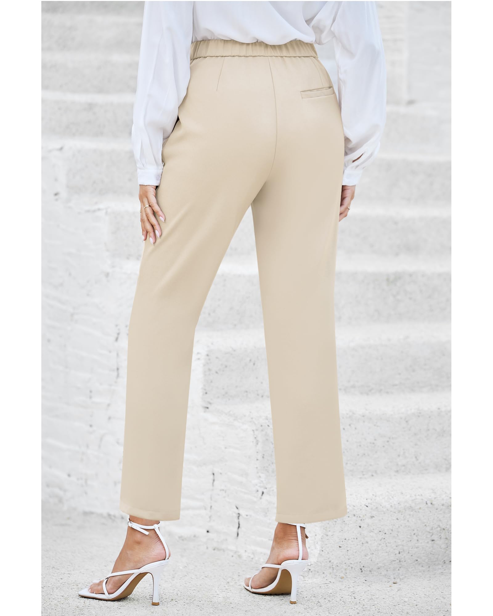 GRAPENT Women's High Waisted Dress Pants - Work Office Pants, Professional & Casual Straight Leg Trousers with Elastic Waist, Cropped Ankle Slacks for Business, Office & Everyday Wear