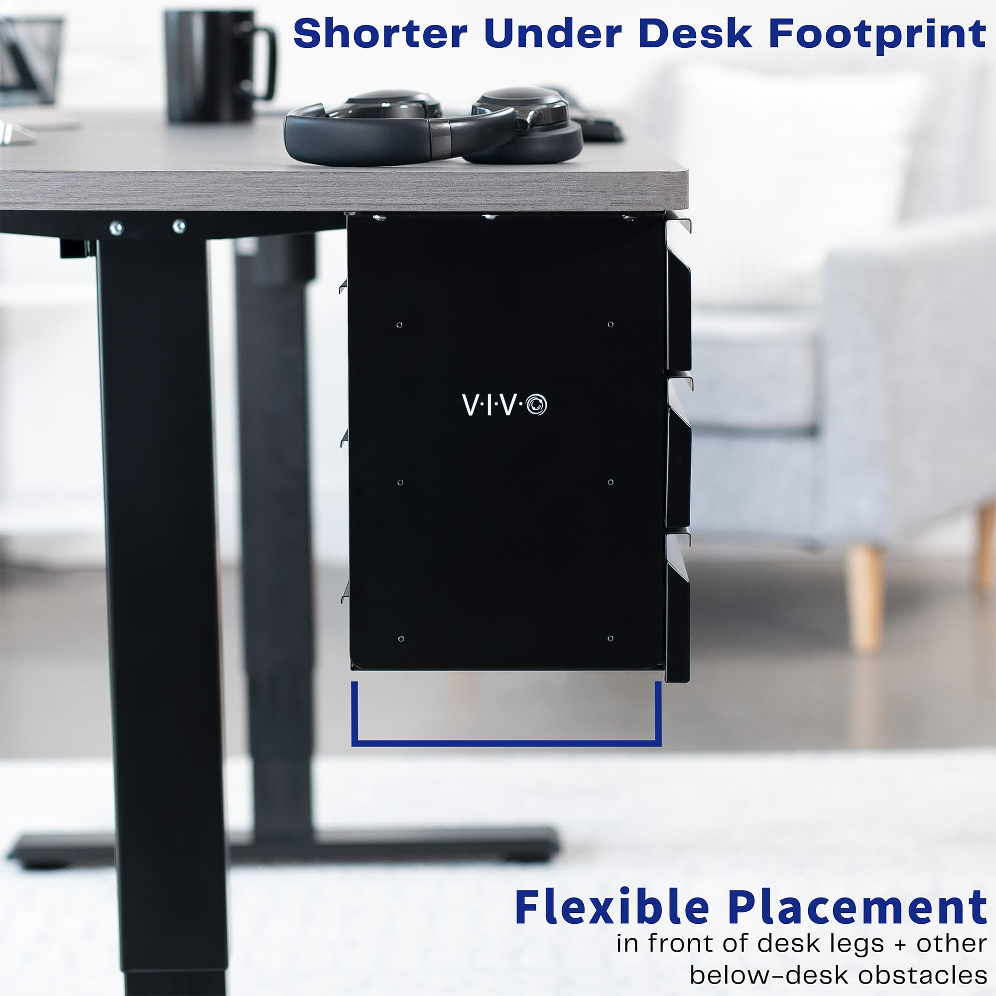 VIVO 16 Inch Under Desk Mounted Sliding Pull-Out 3 Tier Drawer Organizer - Black DESK-DR03 | Space Saving Vertical Storage for Office & Standing Desk | Perfect for Files, Stationery & Office Supplies Organization