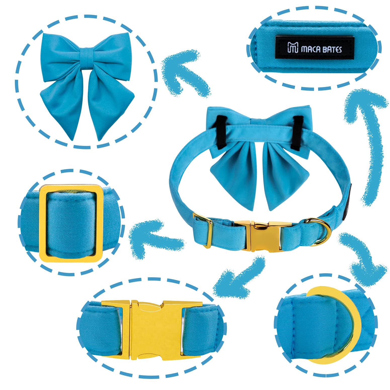 Premium Adjustable Breakaway Dog Collar with Bow Tie - Blue Sailor Style Pet Collar for Small, Medium, Large & XL Dogs - Golden Metal Buckle - Perfect for Birthday Gifts, Costume Parties & Daily Walks