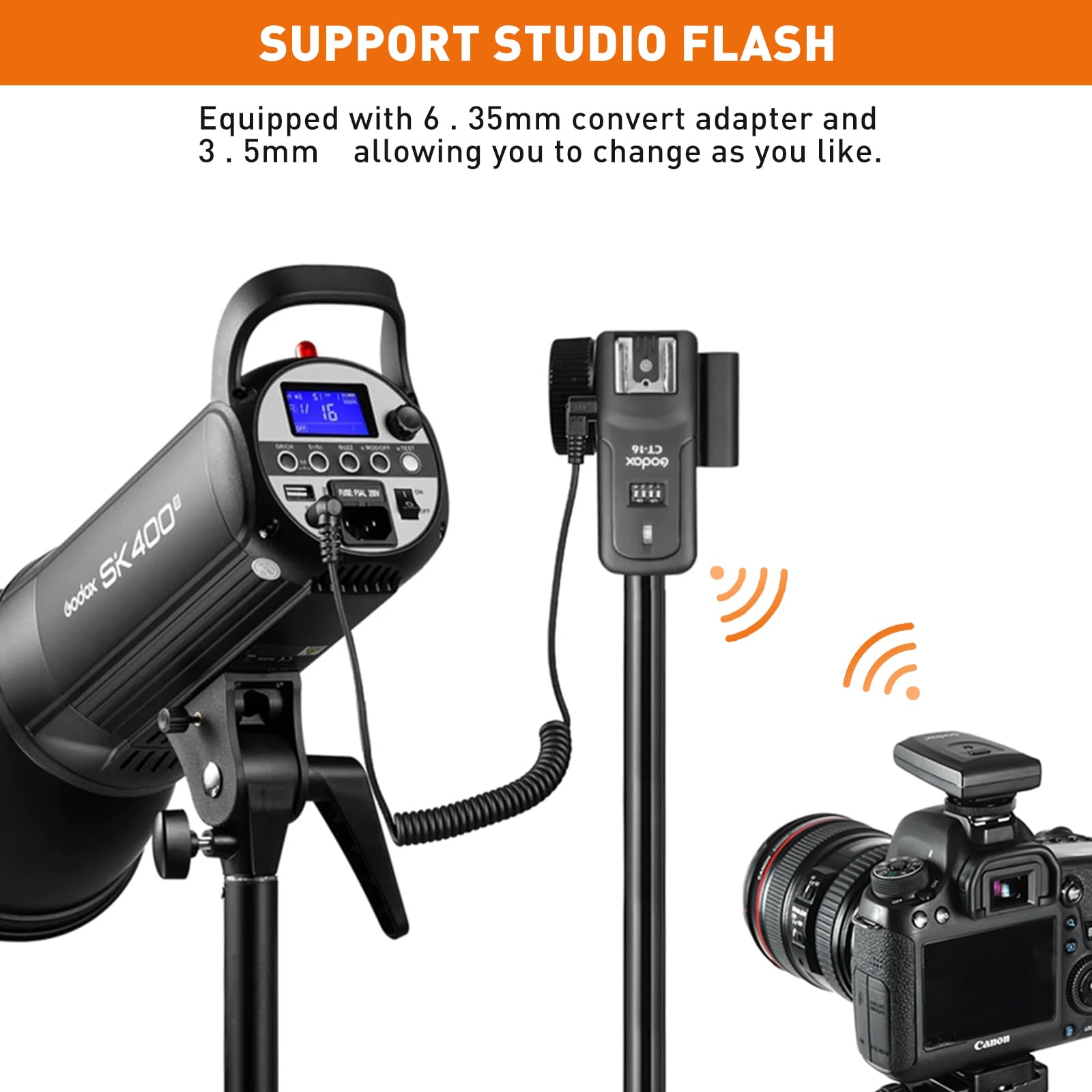 Godox CT-16 Wireless Flash Trigger for Canon Nikon Sony Pentax DSLR Cameras - 1 Transmitter + 2 Receivers - Perfect for Studio Photography, Outdoor Shoots & Event Coverage