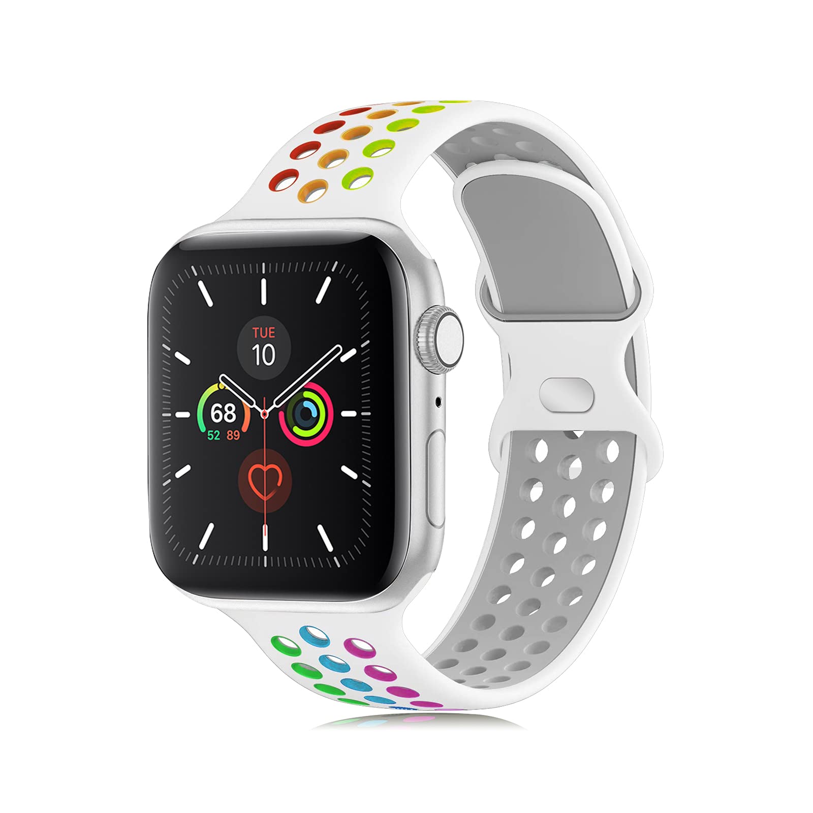 Rainbow Sport Silicone Apple Watch Bands - Compatible with 38mm/40mm/41mm/42mm/44mm/45mm/49mm iWatch SE & Series 1-9 - Soft Breathable Replacement Strap for Women & Men - Perfect for Running, Gym Workouts & Daily Wear