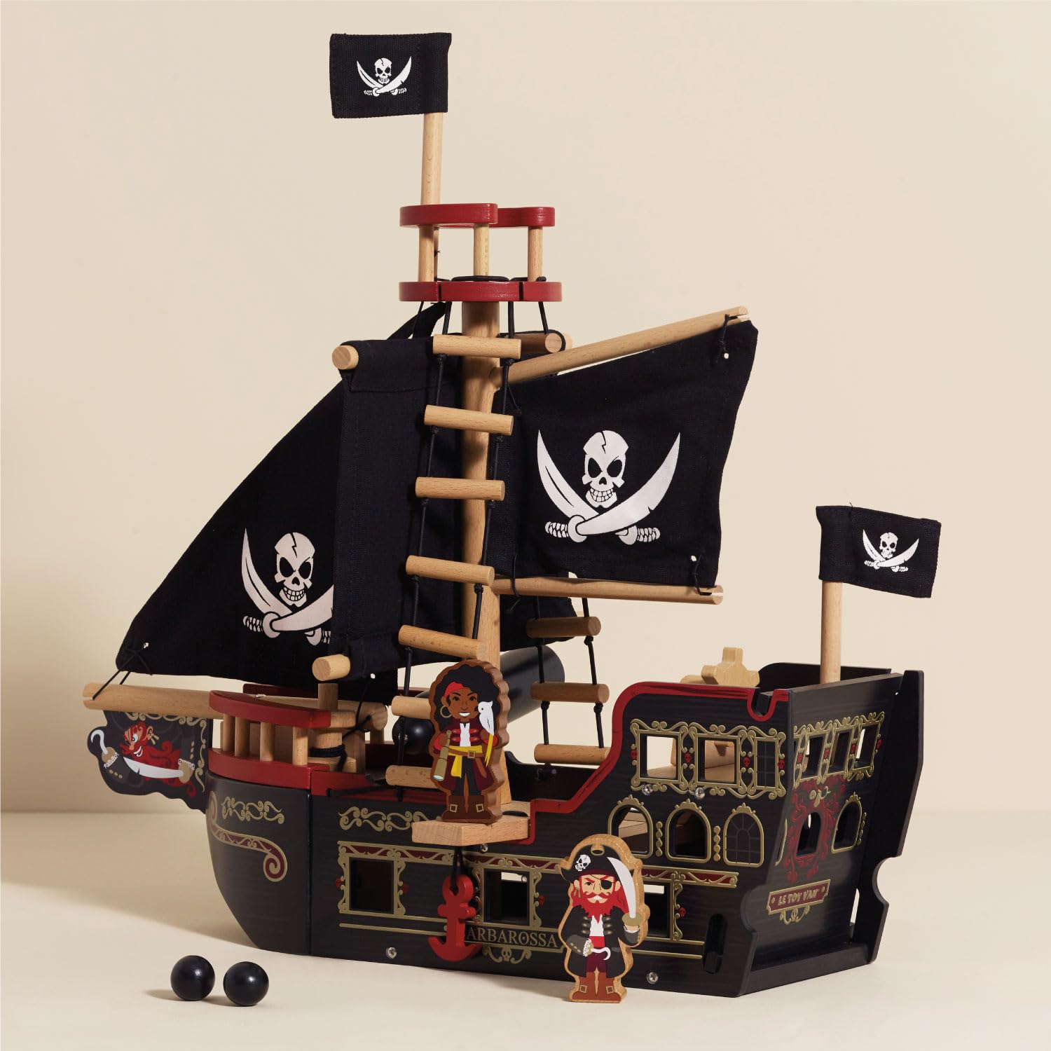Le Toy Van Barbarossa Pirate Ship Set - Premium Wooden Toy for Kids Ages 3+ | Imaginative Play, Gift for Boys & Girls, Preschool Learning Activity
