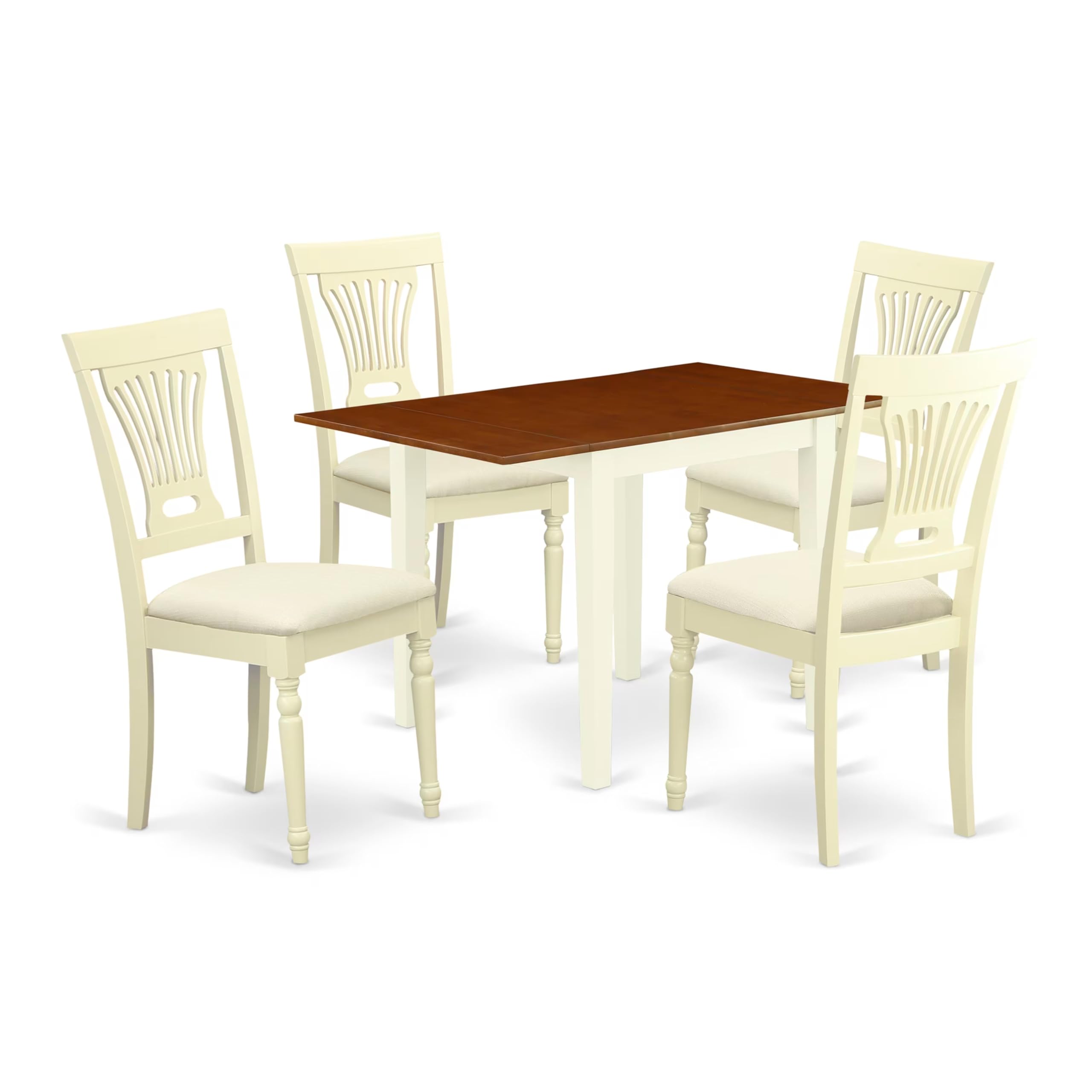 East West Furniture 5-Piece Dining Set with Drop-Leaf Table & 4 Upholstered Chairs - 30x48 Inch Buttermilk & Cherry - Perfect for Small Spaces, Breakfast Nooks & Apartment Dining Rooms