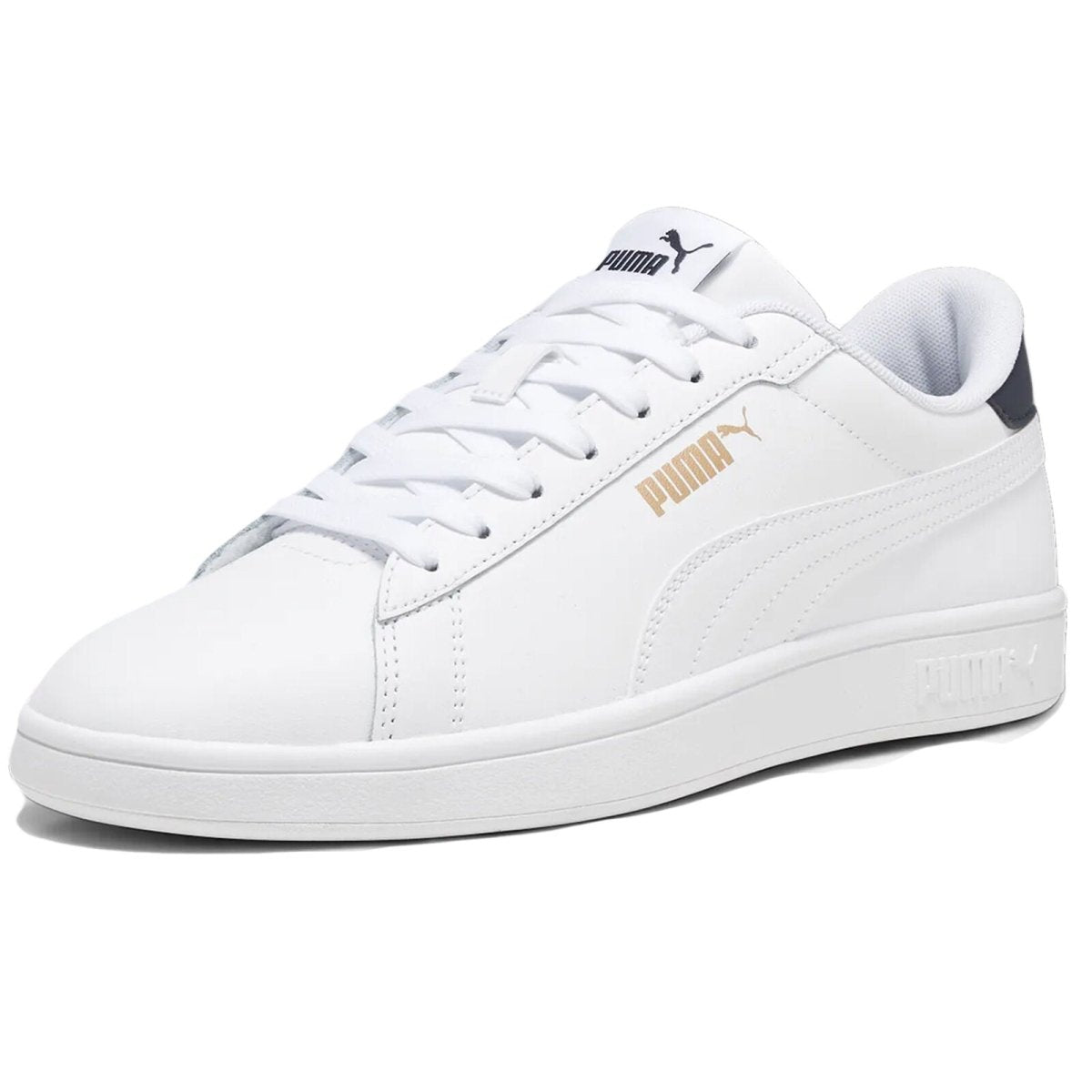 PUMA Men's Smash 3.0 Sneakers - White/Navy/Gold - Classic Low-Top Athletic Shoes for Running, Walking & Casual Wear